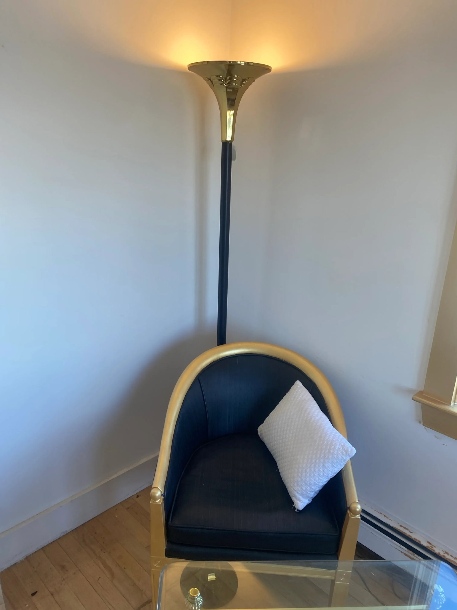 Vintage Mid Century Modern Black + Brass, Art Deco Floor Standing Lamp - 2