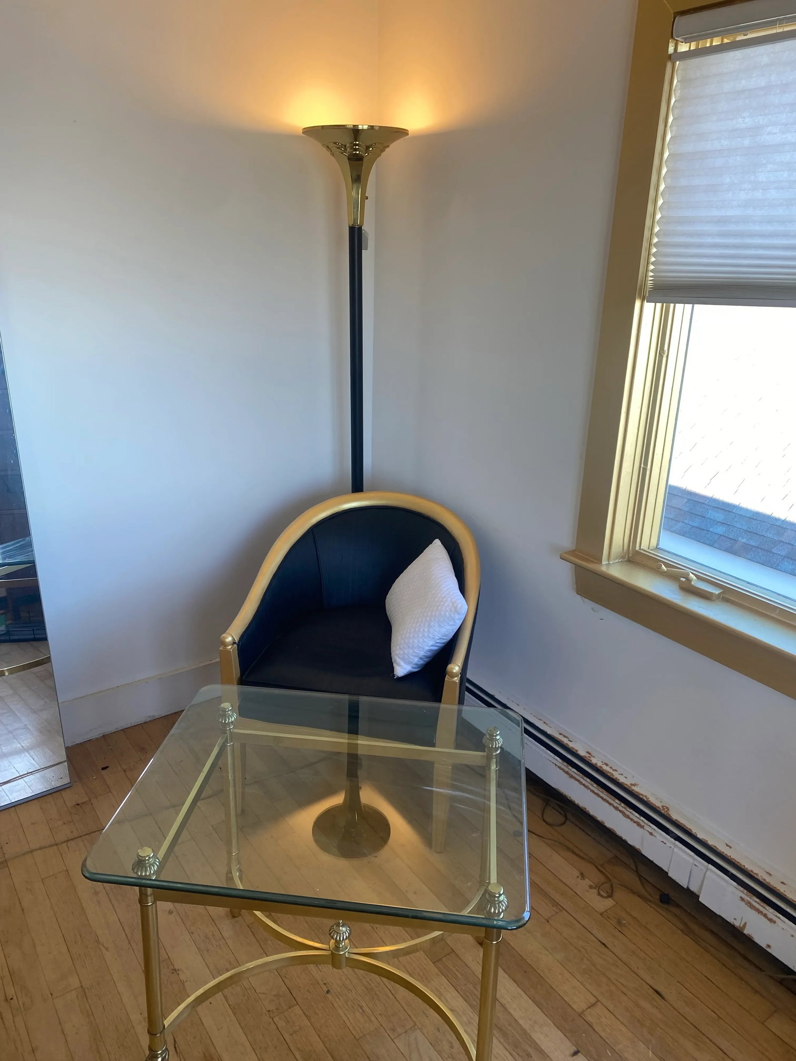 Vintage Mid Century Modern Black + Brass, Art Deco Floor Standing Lamp - 3