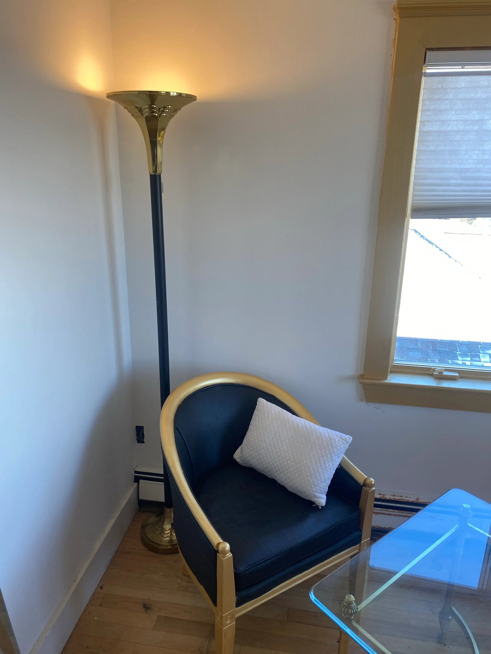 Vintage Mid Century Modern Black + Brass, Art Deco Floor Standing Lamp - 4