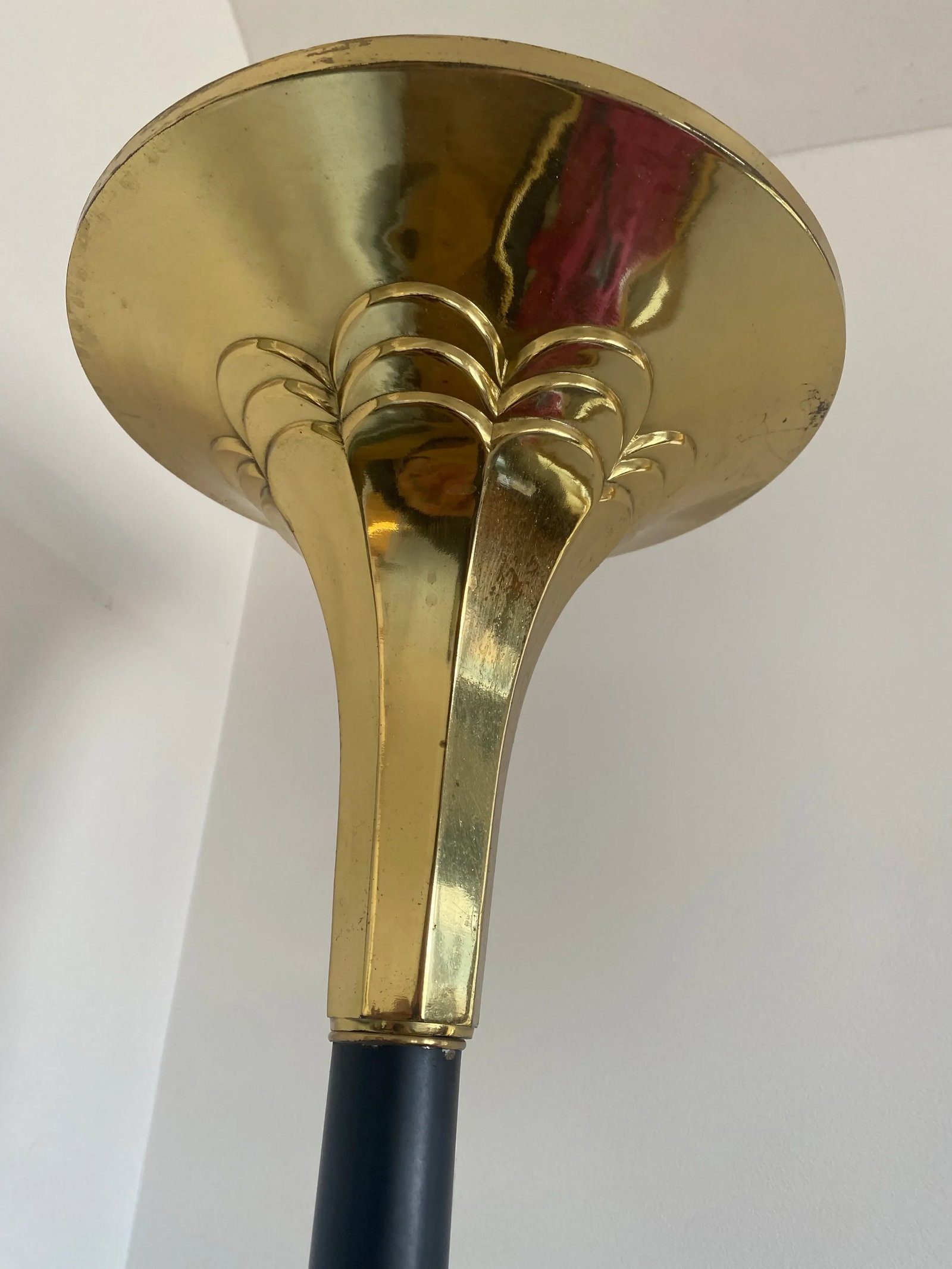 Vintage Mid Century Modern Black + Brass, Art Deco Floor Standing Lamp - 5
