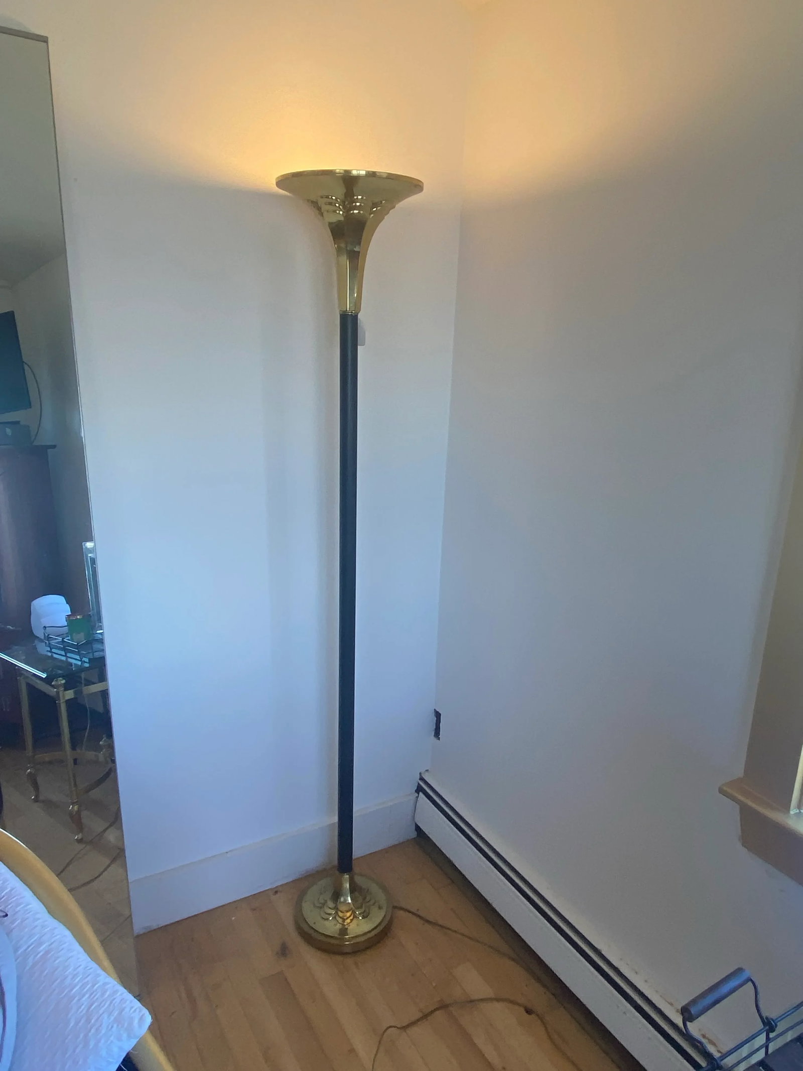 Vintage Mid Century Modern Black + Brass, Art Deco Floor Standing Lamp - 7