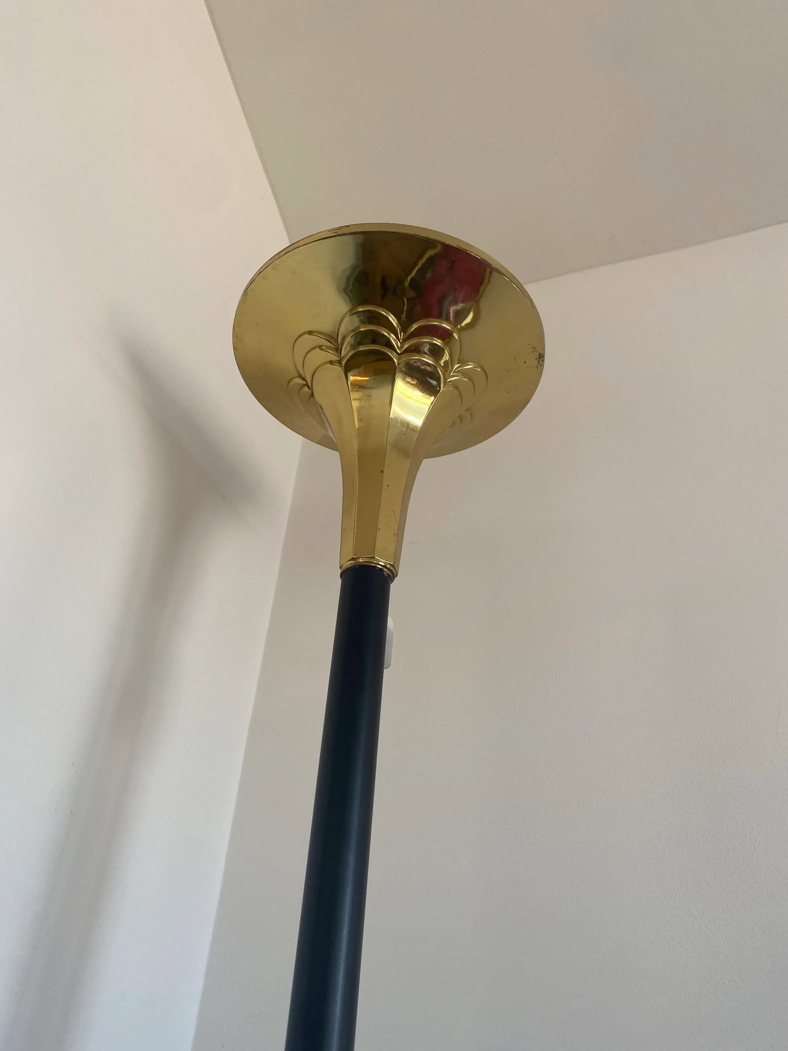Vintage Mid Century Modern Black + Brass, Art Deco Floor Standing Lamp - 8
