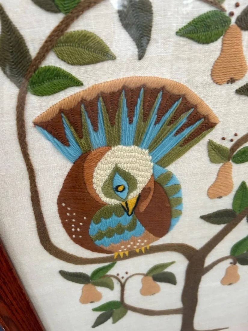 Tall Mid Century Partridge and a Pear Tree Needlepoint - 2
