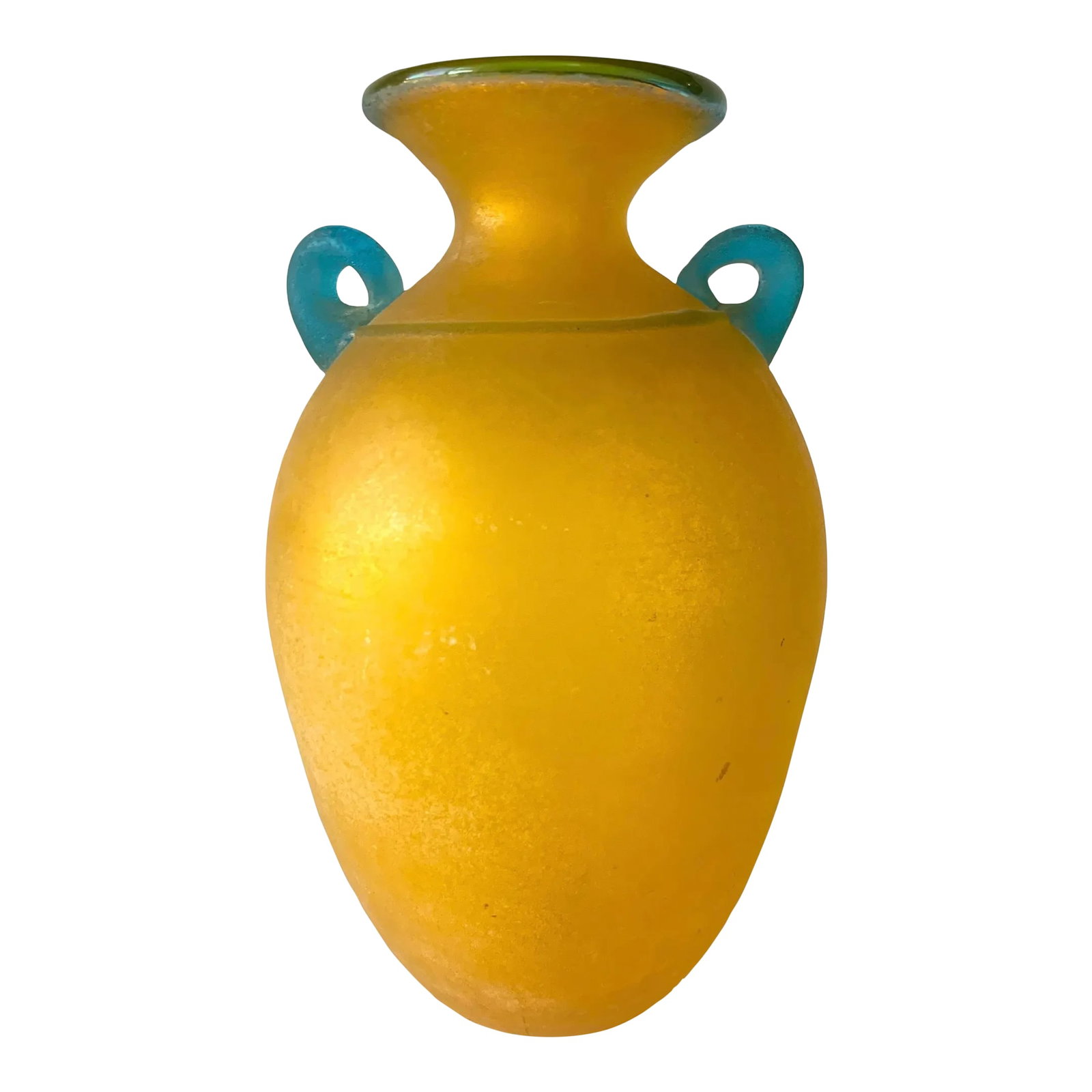 Vintage Lemon Yellow Murano Italian Art Glass Scavo Vase by Franco Moretti: Transport yourself to the enchanting canals of Venice and the streets of Murano, Italy, with this exquisite vintage Franco Moretti signed Scavo baluster form blown glass vase. Crafted with meticulous