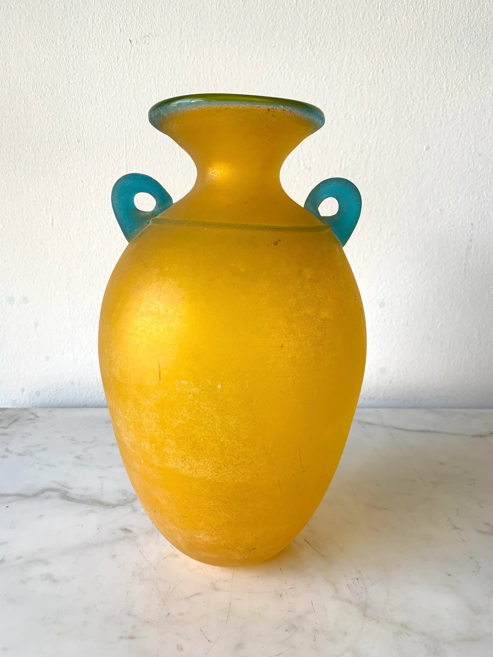 Vintage Lemon Yellow Murano Italian Art Glass Scavo Vase by Franco Moretti - 2
