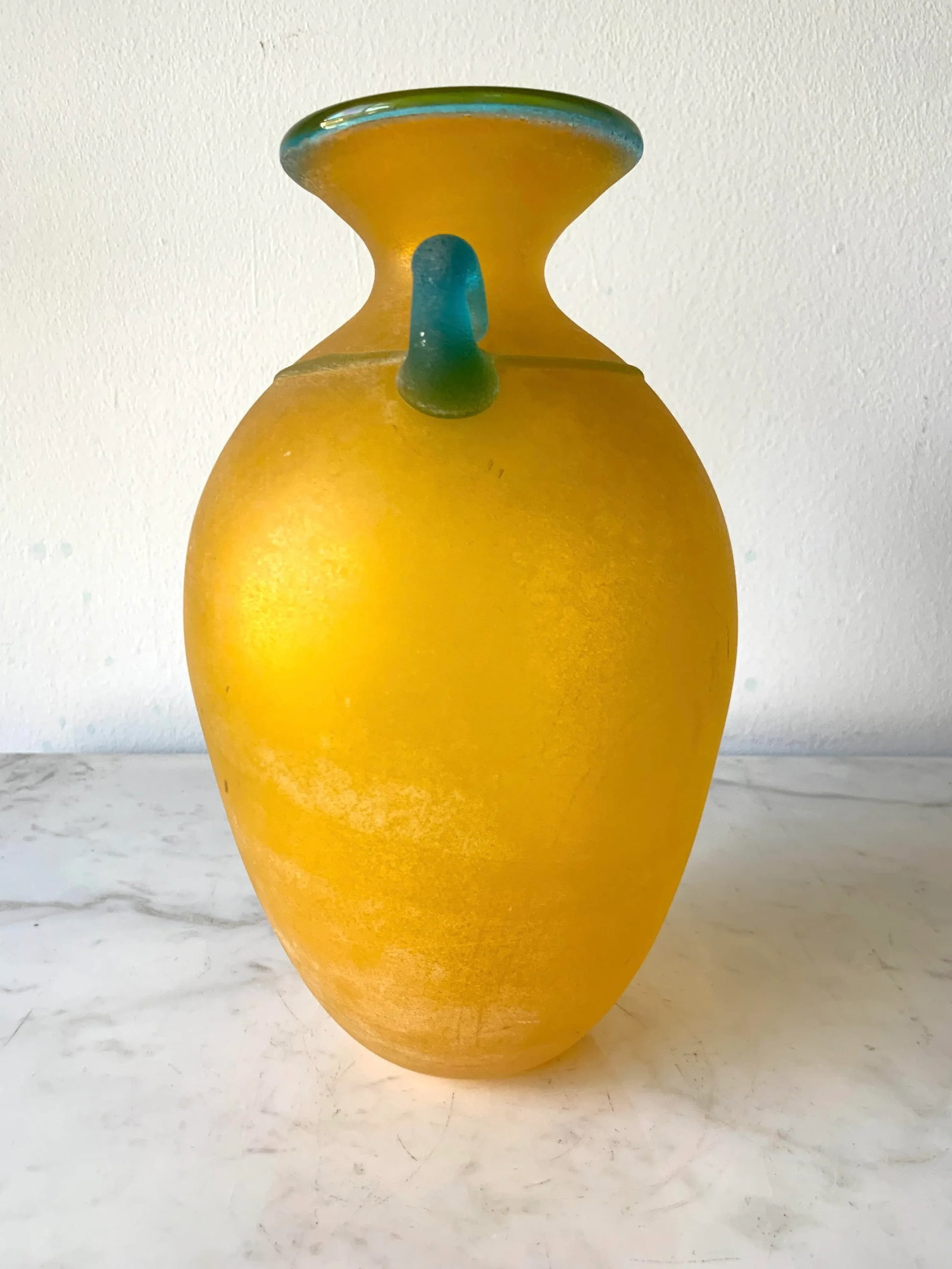 Vintage Lemon Yellow Murano Italian Art Glass Scavo Vase by Franco Moretti - 3