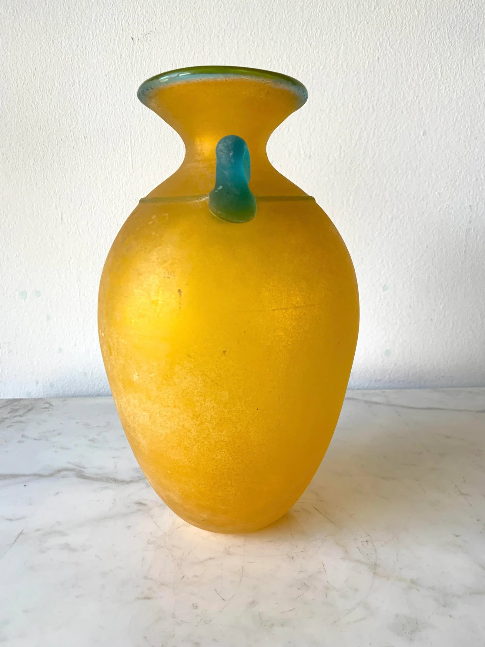 Vintage Lemon Yellow Murano Italian Art Glass Scavo Vase by Franco Moretti - 4