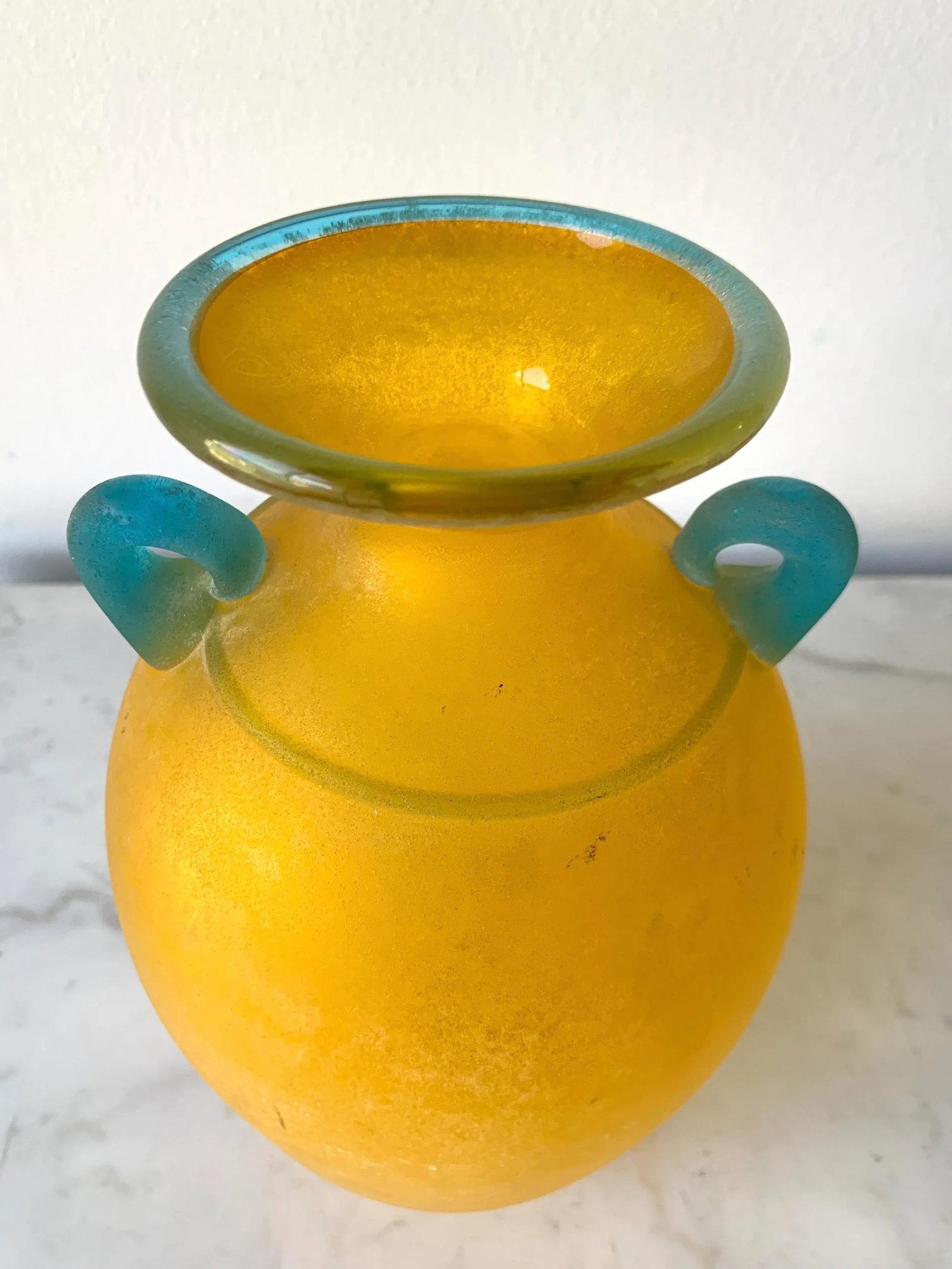Vintage Lemon Yellow Murano Italian Art Glass Scavo Vase by Franco Moretti - 5
