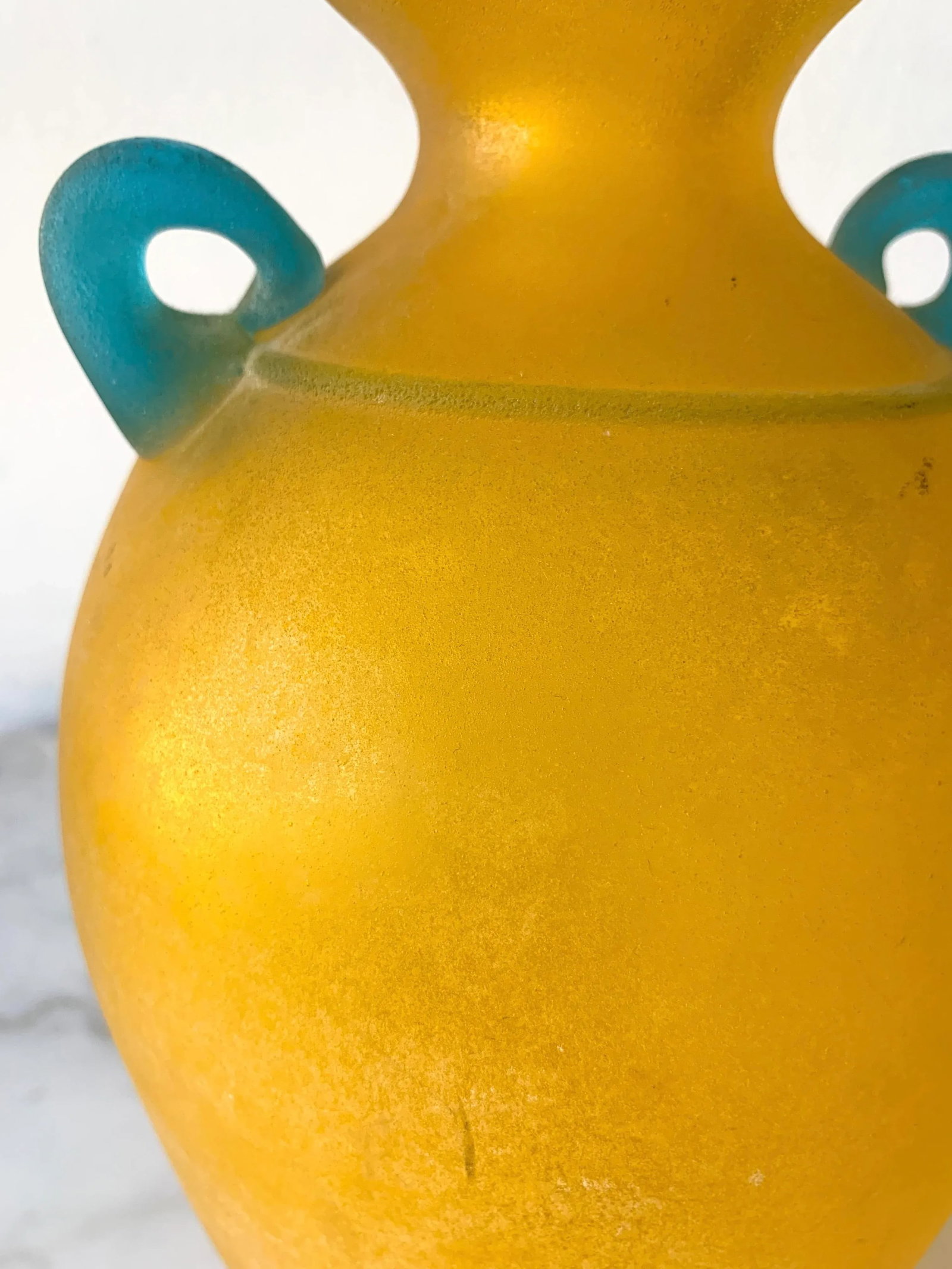 Vintage Lemon Yellow Murano Italian Art Glass Scavo Vase by Franco Moretti - 6