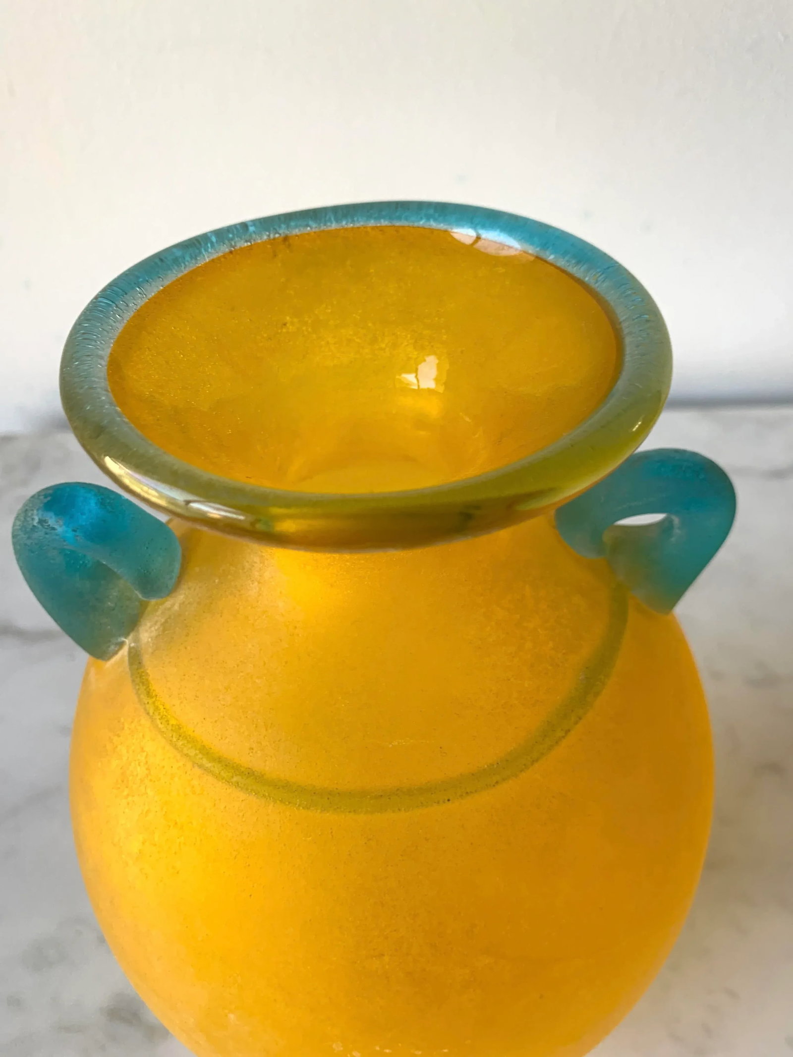 Vintage Lemon Yellow Murano Italian Art Glass Scavo Vase by Franco Moretti - 8