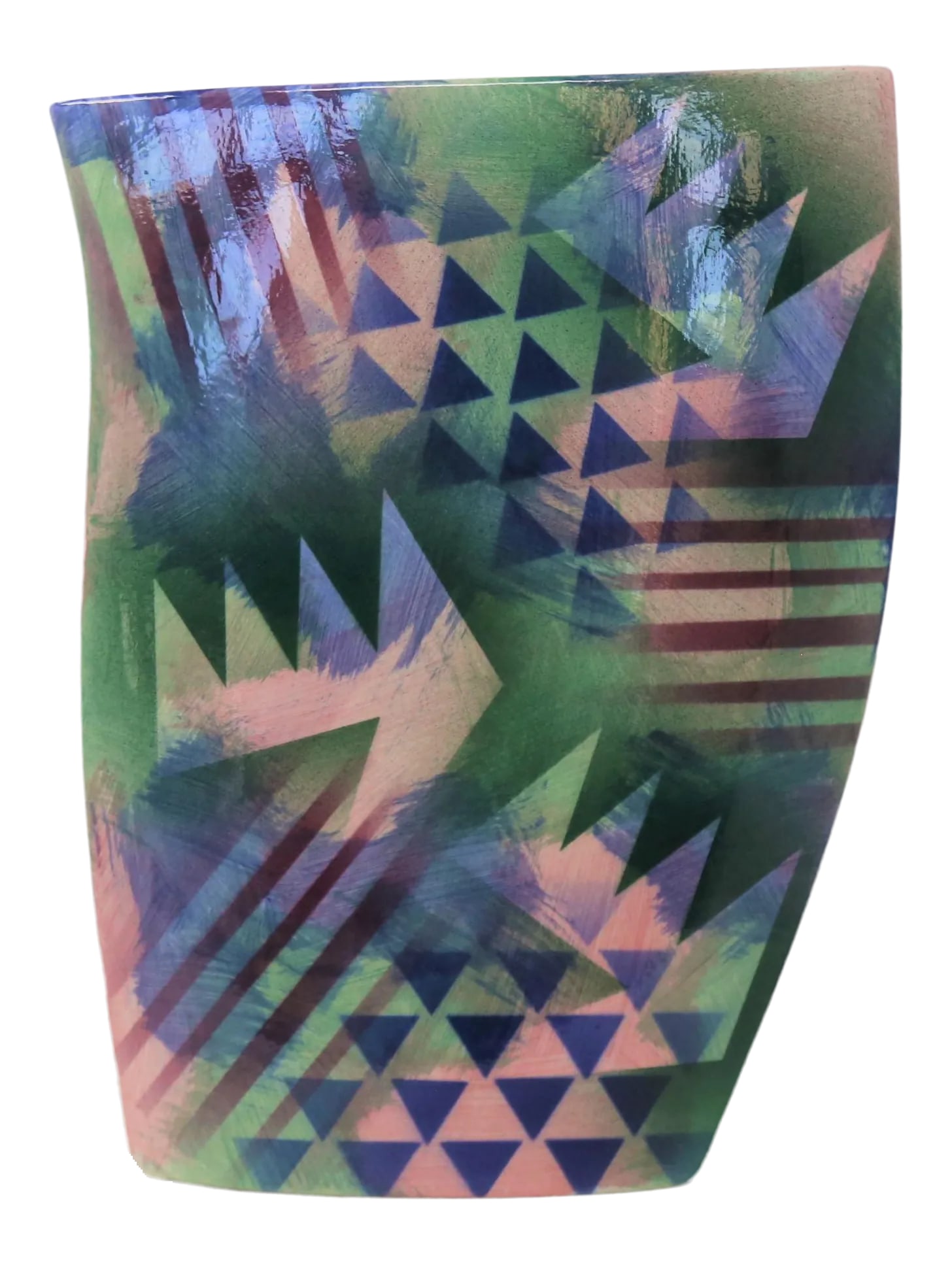 Geometric Ceramic Vase: Unique 1980's Memphis Style vase. Condition: Alterations: Original Condition Unaltered Imperfections: Some Imperfections Condition Notes: Light wear consistent with age and use Origin: United States