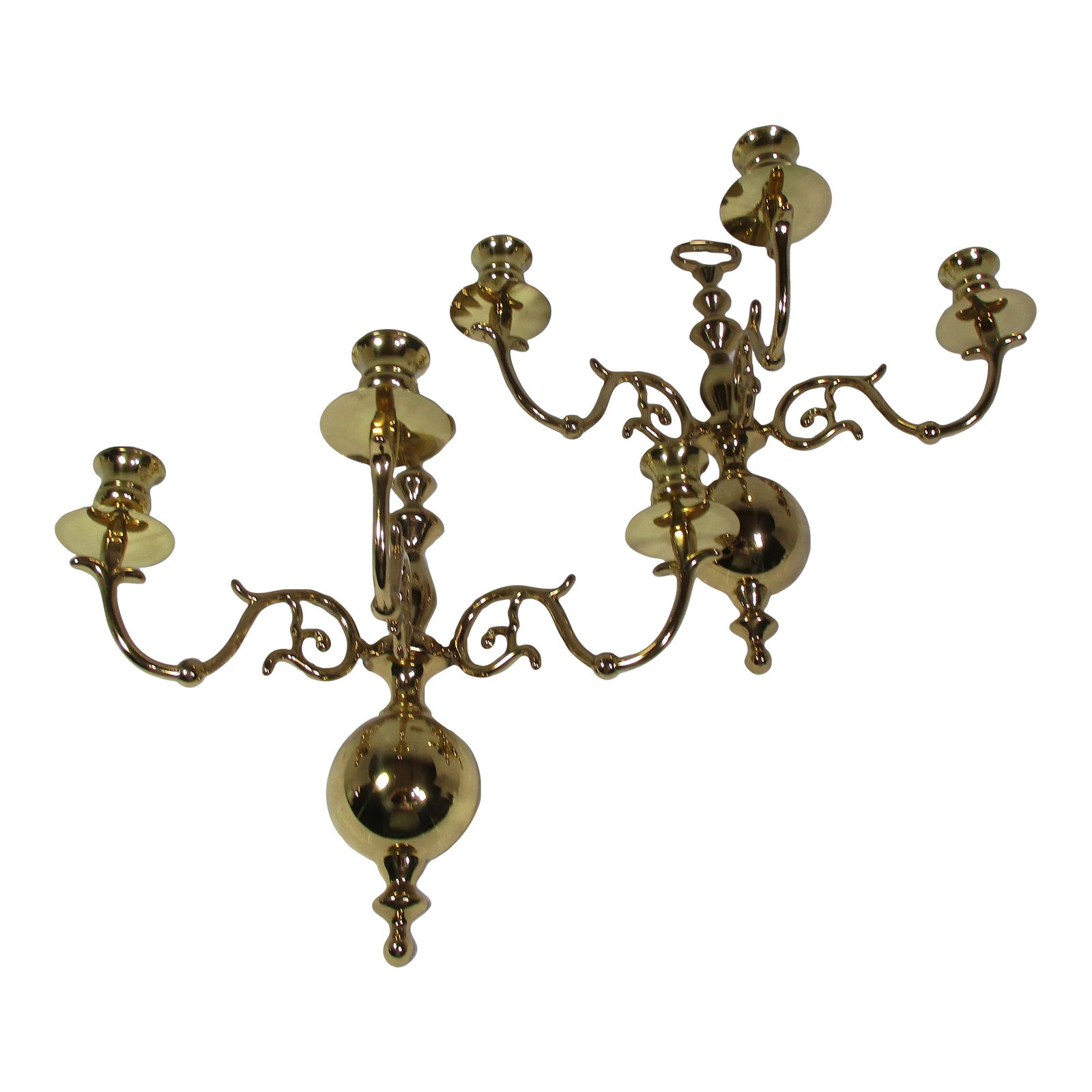 1970s Three Arm Solid Brass Candle Holder Wall Sconces- a Pair (1 of 7)