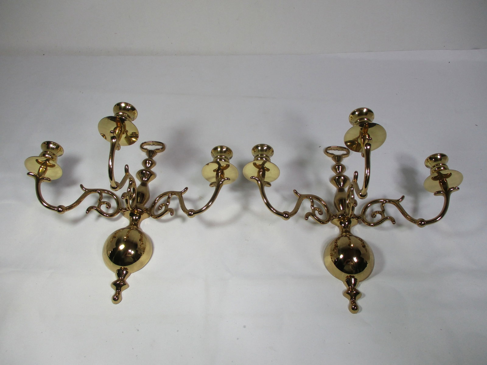 1970s Three Arm Solid Brass Candle Holder Wall Sconces- a Pair - 3