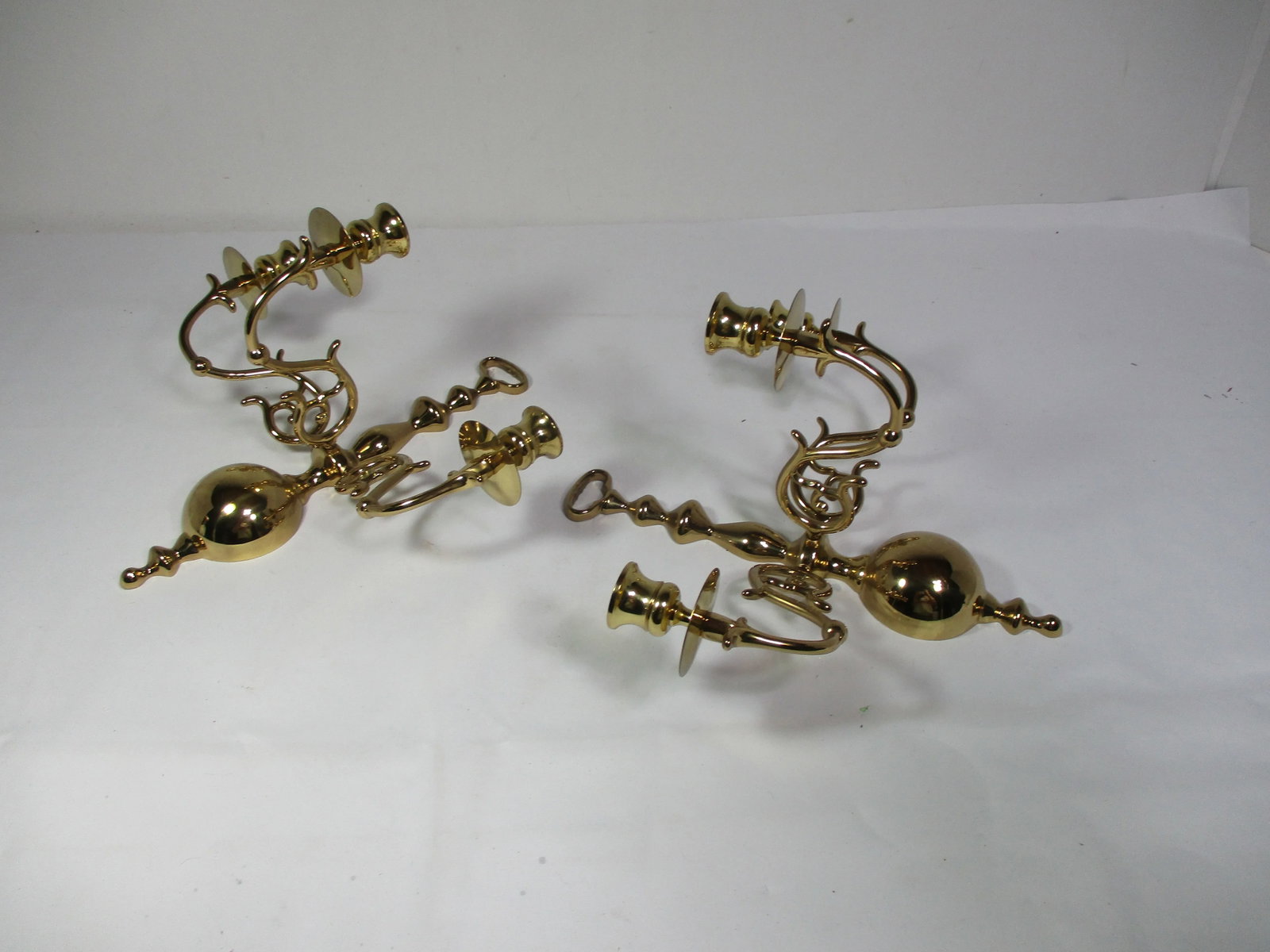 1970s Three Arm Solid Brass Candle Holder Wall Sconces- a Pair - 4