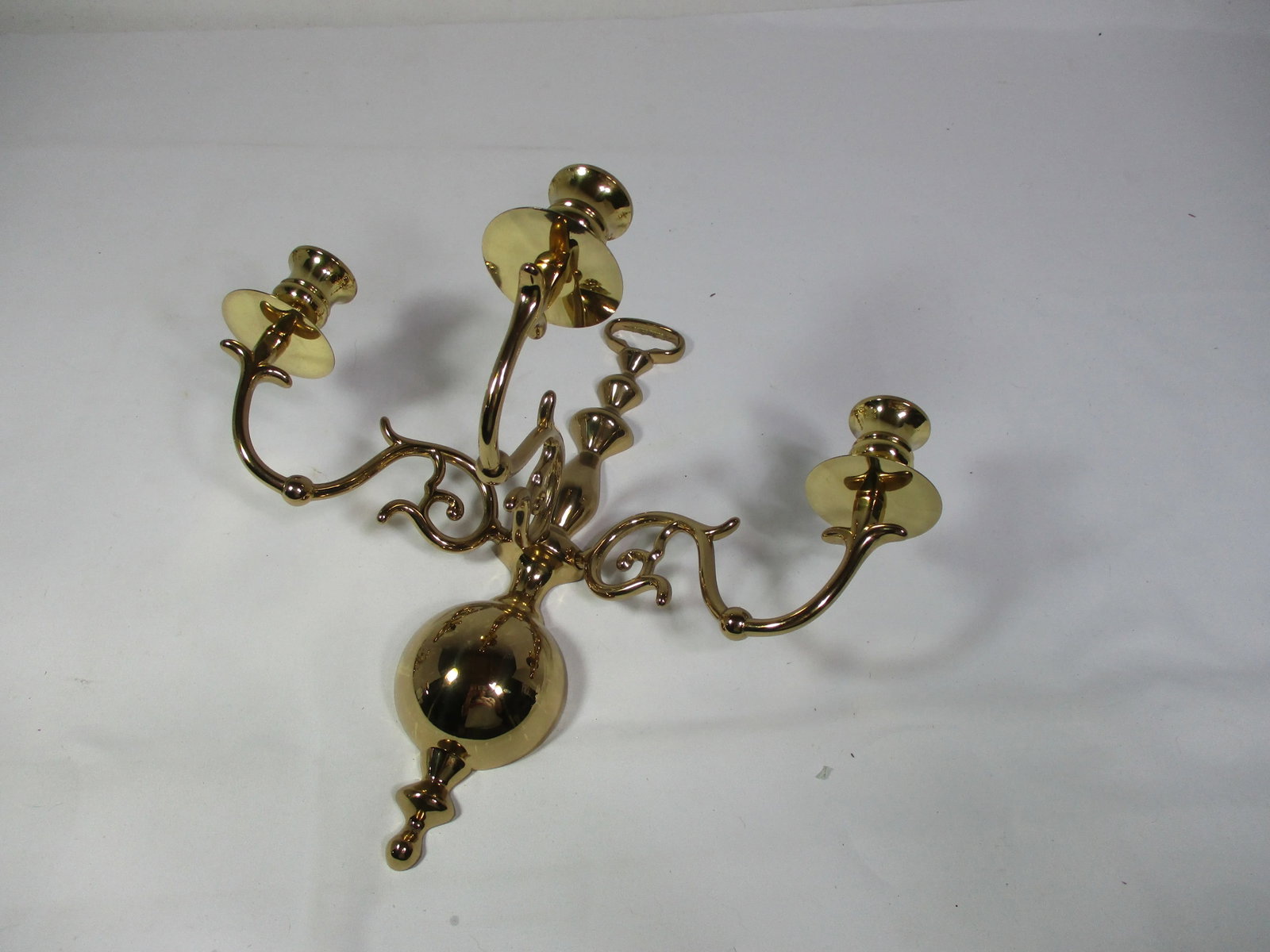 1970s Three Arm Solid Brass Candle Holder Wall Sconces- a Pair - 5