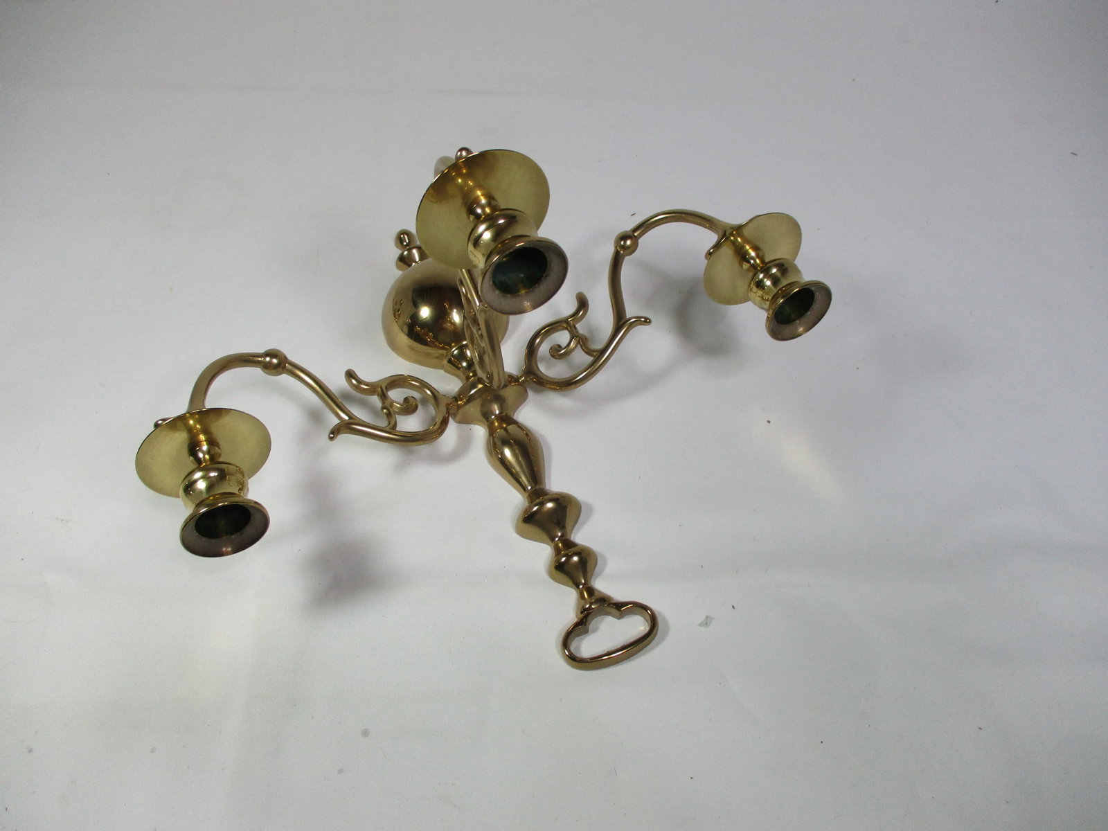 1970s Three Arm Solid Brass Candle Holder Wall Sconces- a Pair - 6