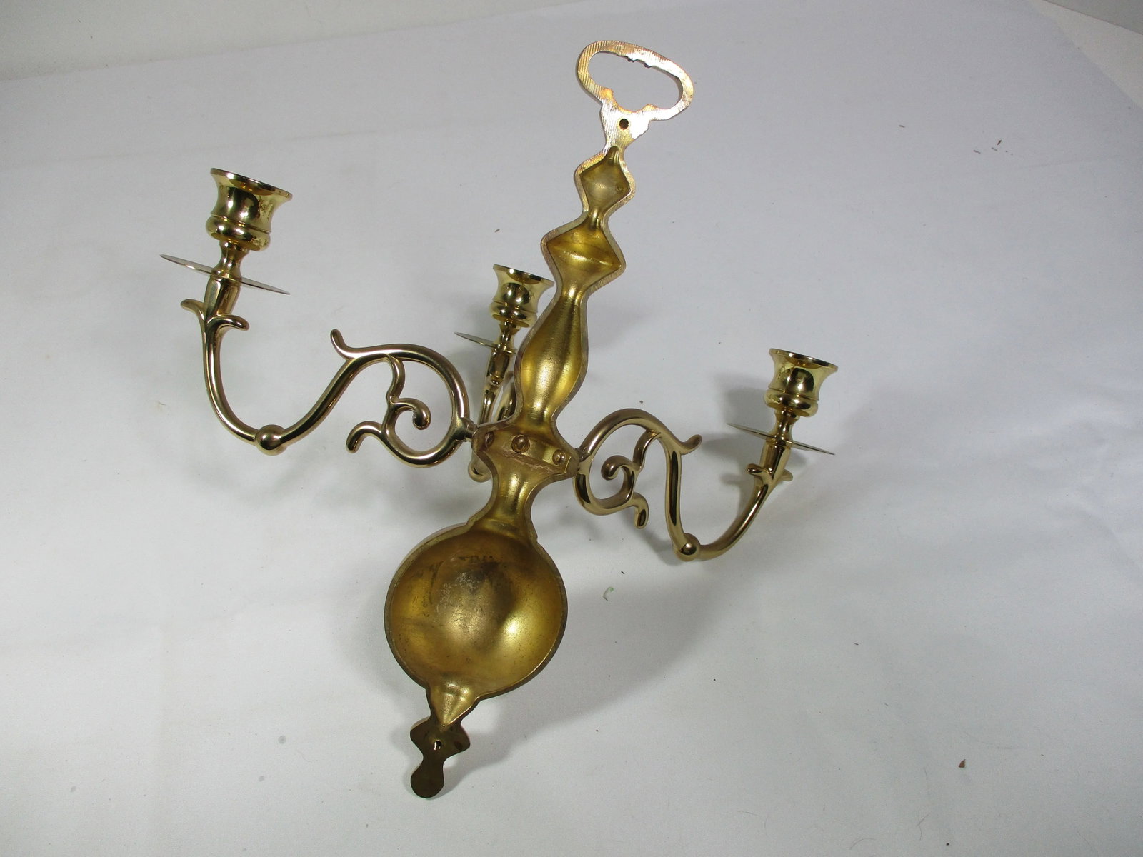 1970s Three Arm Solid Brass Candle Holder Wall Sconces- a Pair - 7