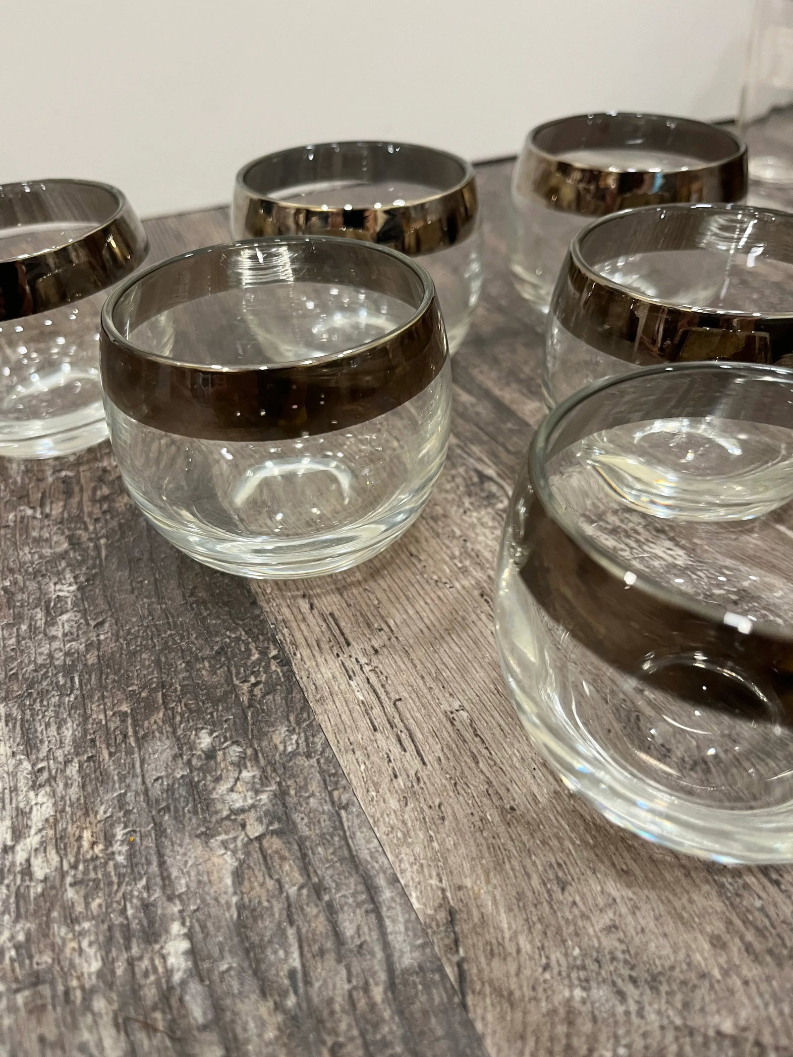 Mid Century Modern Dorothy Thorpe Silver Rimmed Roly Poly Glasses- Set of 6 - 6