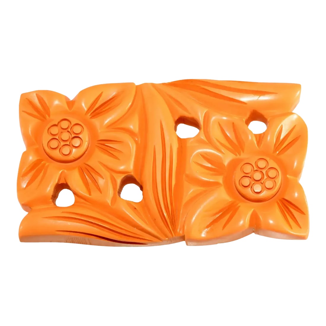 Vintage Yellow Carved Flowers Bakelite Brooch (1 of 3)