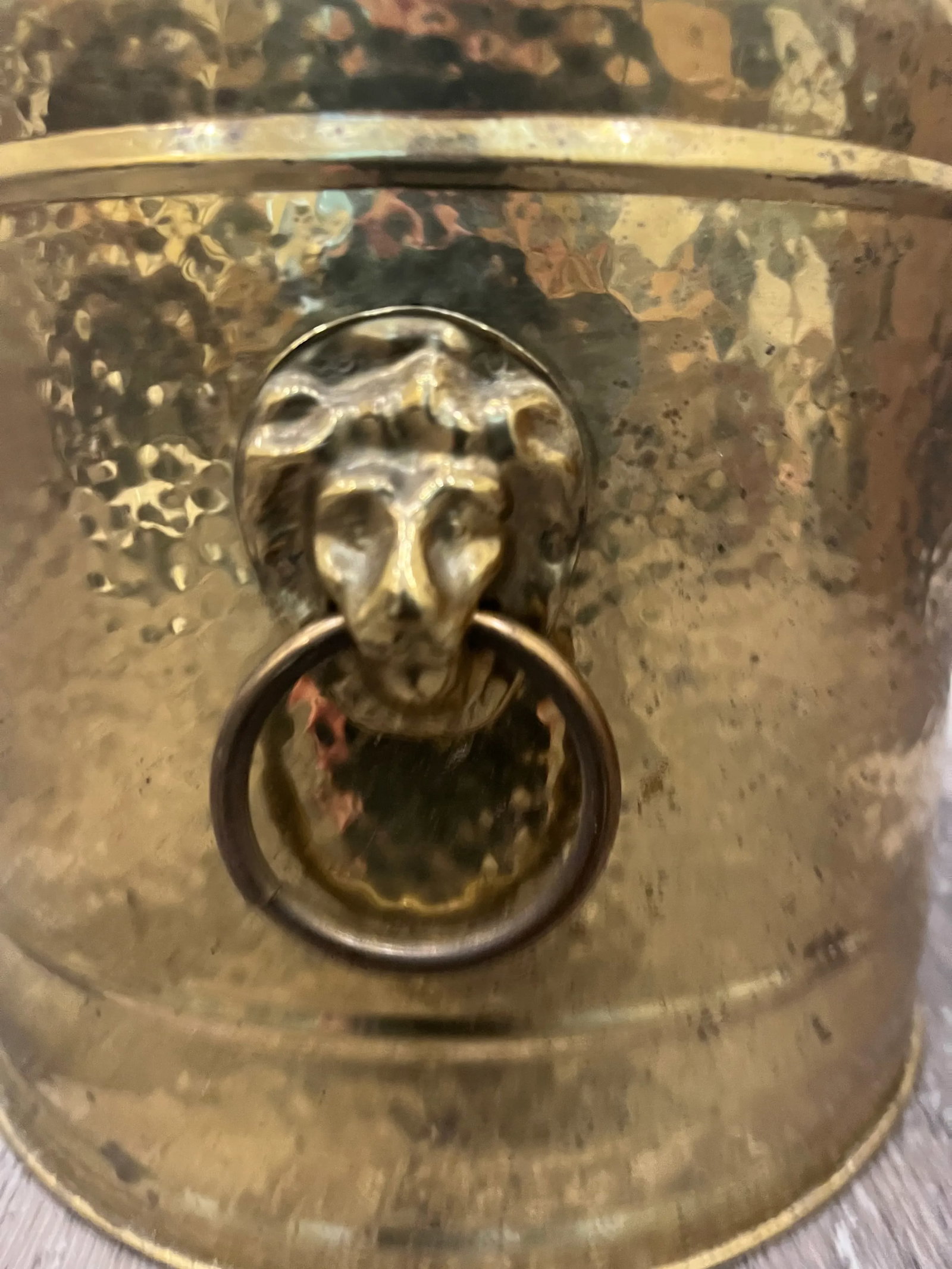 Lombard England Hammered Brass Lion Head Planter - 8