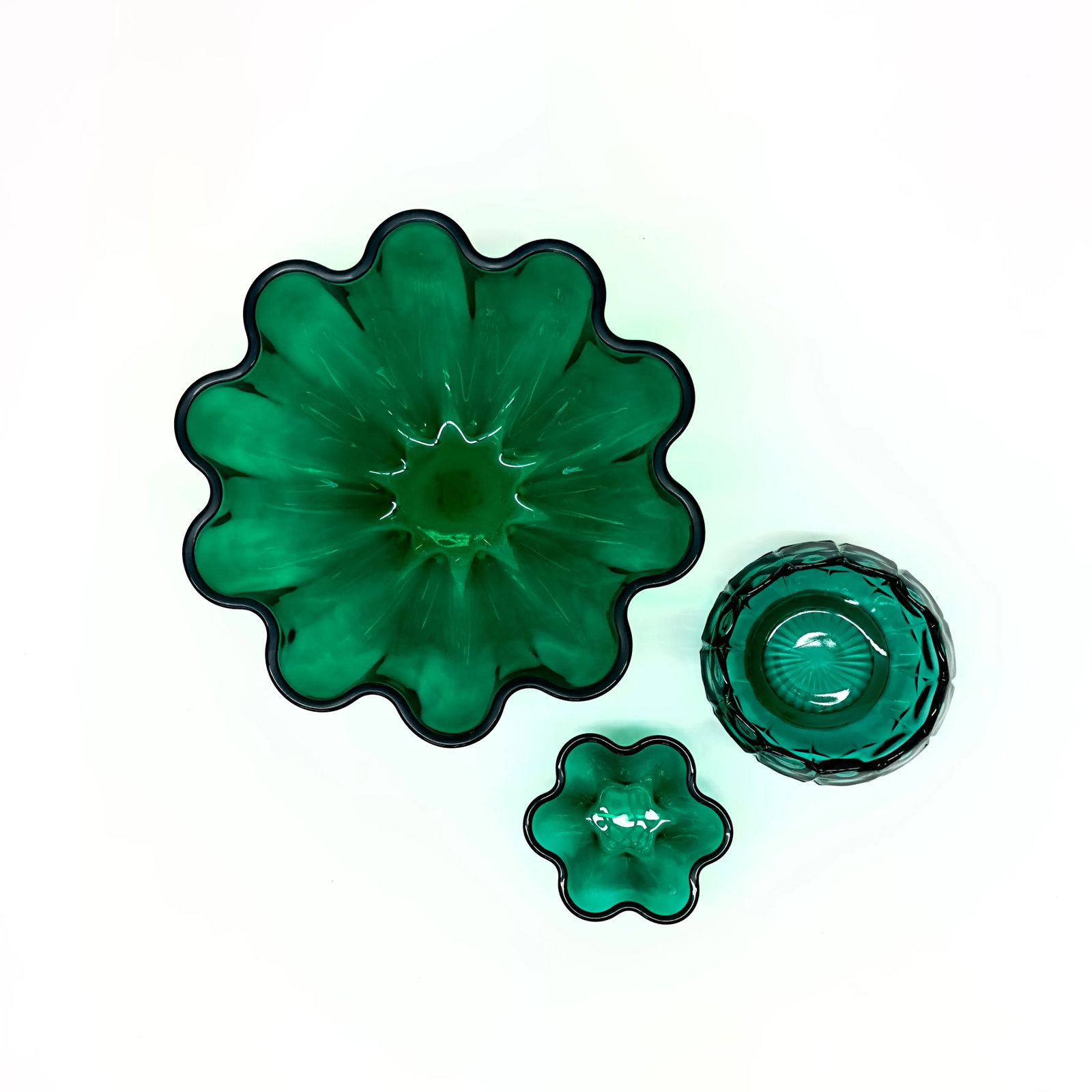 Emerald Green Fluted Glass Bowl Curation, Ft. Villeroy & Boch - Group of 3 - 2