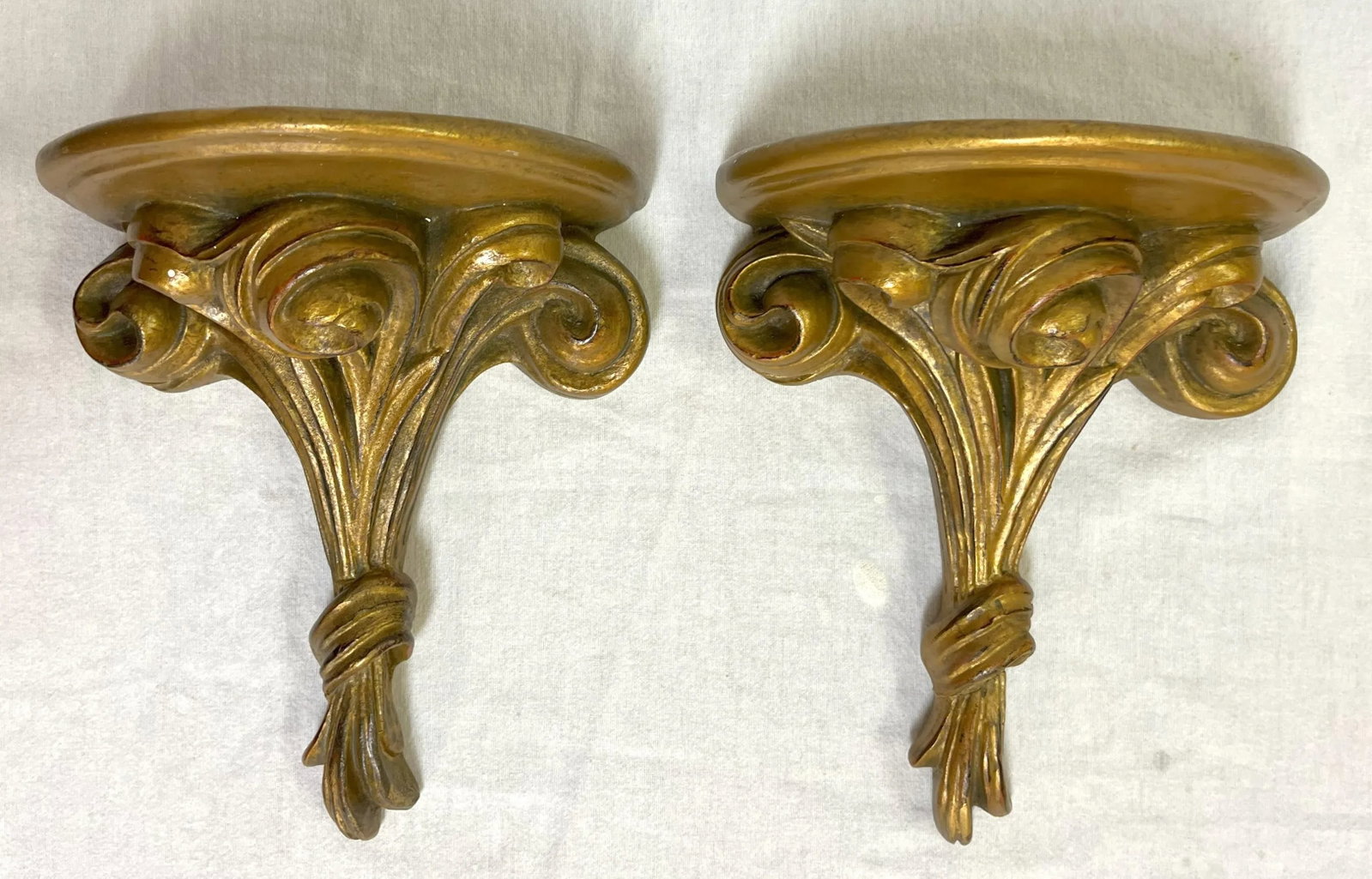 Mid 20th Century Rose Bouquet Wood Wall Brackets- a Pair - 3