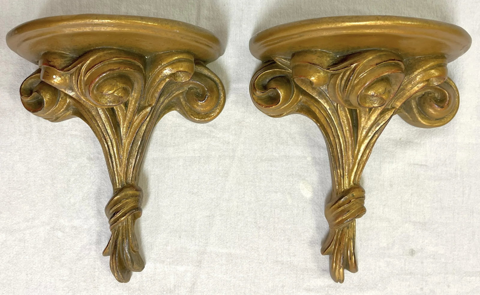Mid 20th Century Rose Bouquet Wood Wall Brackets- a Pair - 4