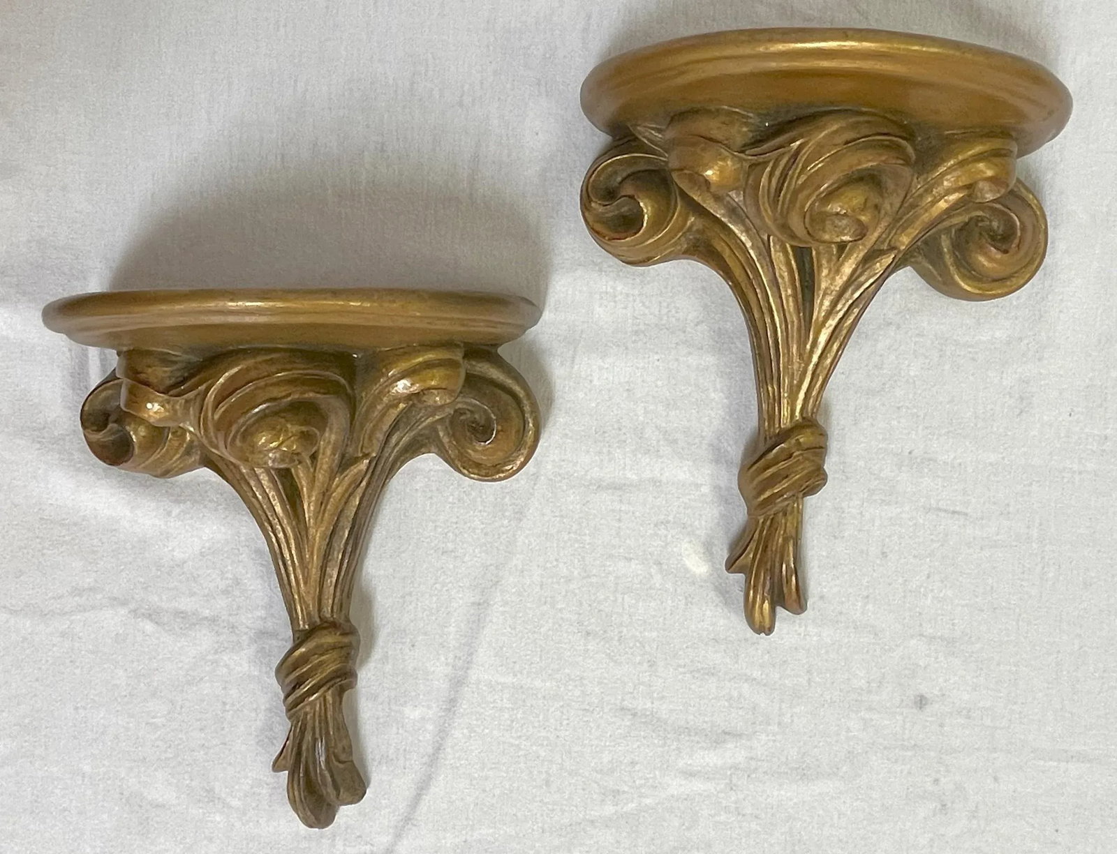 Mid 20th Century Rose Bouquet Wood Wall Brackets- a Pair - 7
