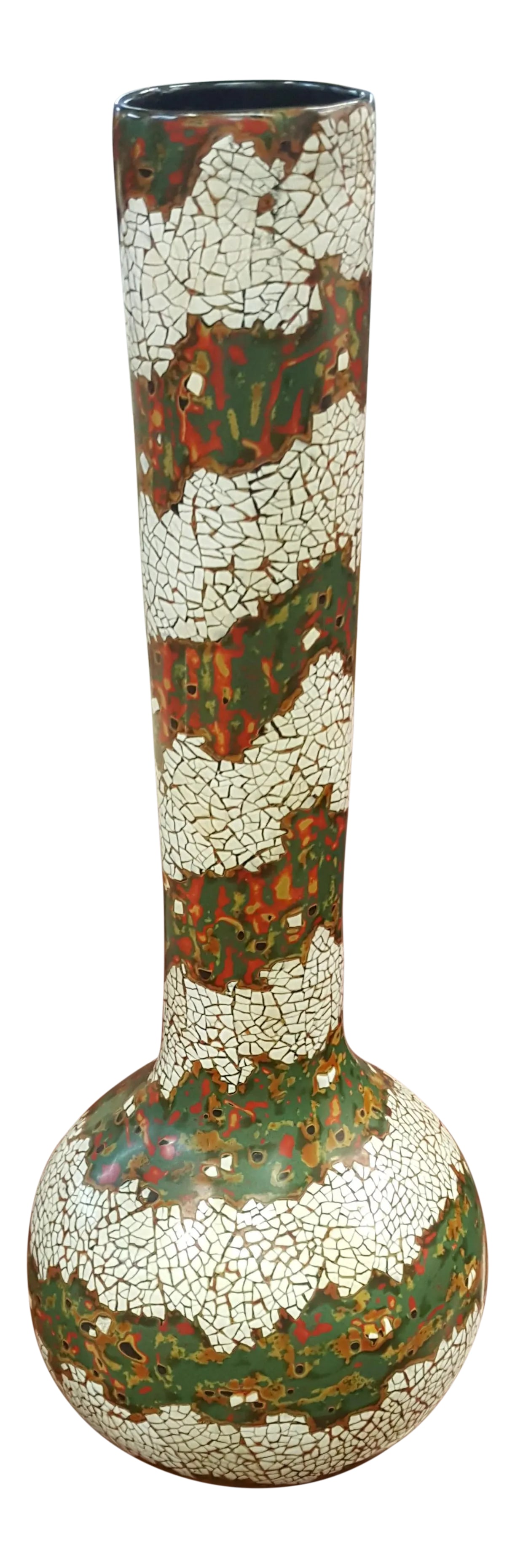 Folk Art Maitland Smith Egg Shell Design Vase: Maitland Smith eggshell vase, hand made in Vietnam. Showroom sample has been on display never in a home. Originally Retailed for $900. Condition: Alterations: Original Condition Unaltered Imperfection