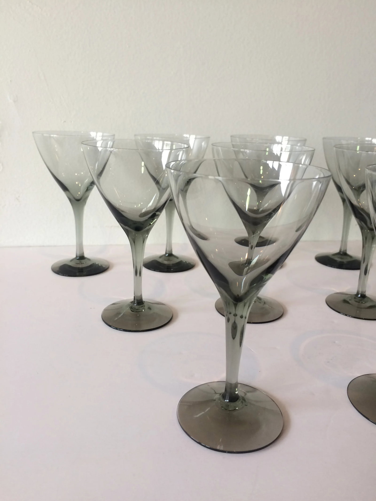 Vintage Smoke Gray Crystal Cordial Glasses - Set of 12 - 2