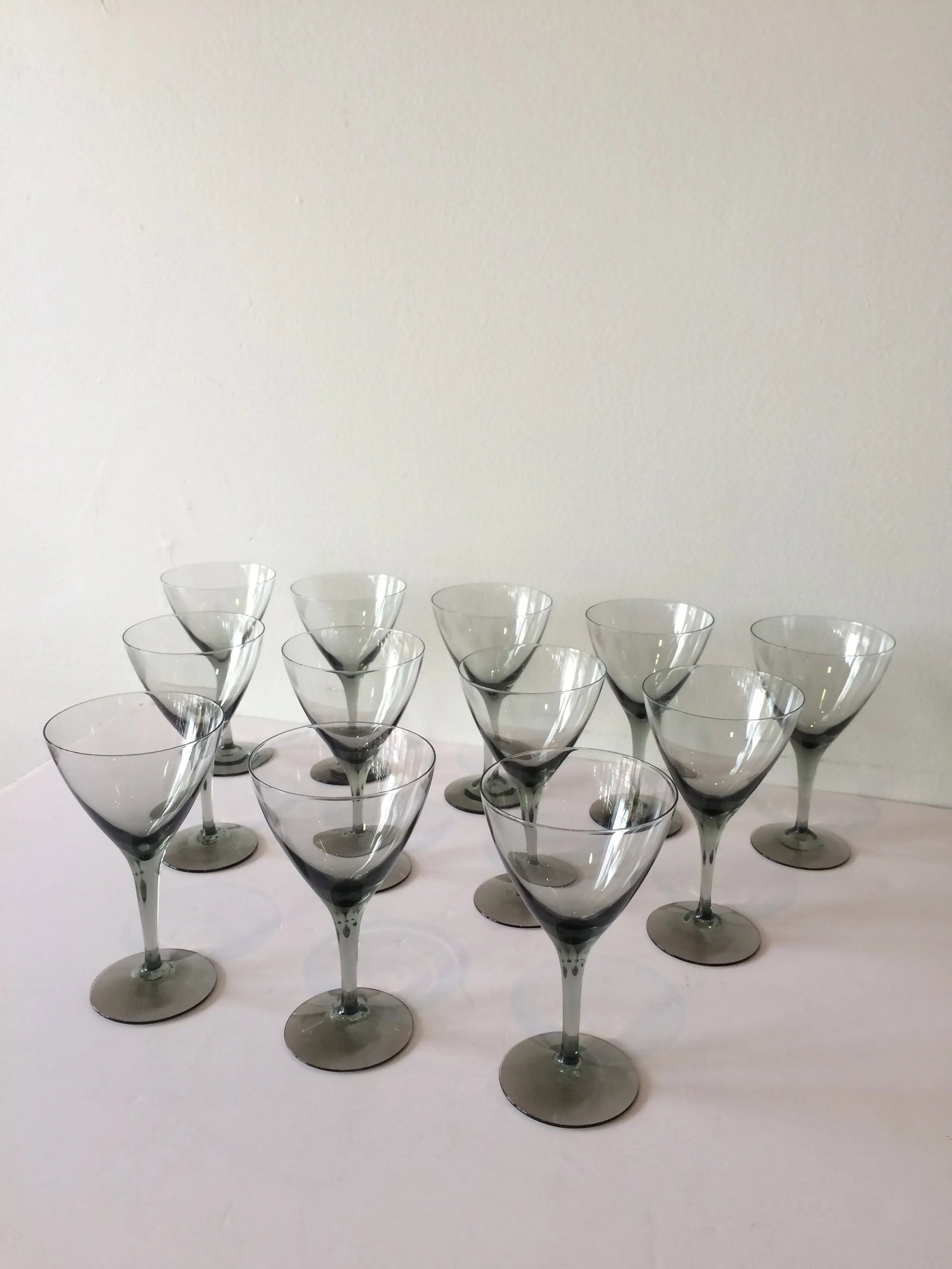 Vintage Smoke Gray Crystal Cordial Glasses - Set of 12 - 6