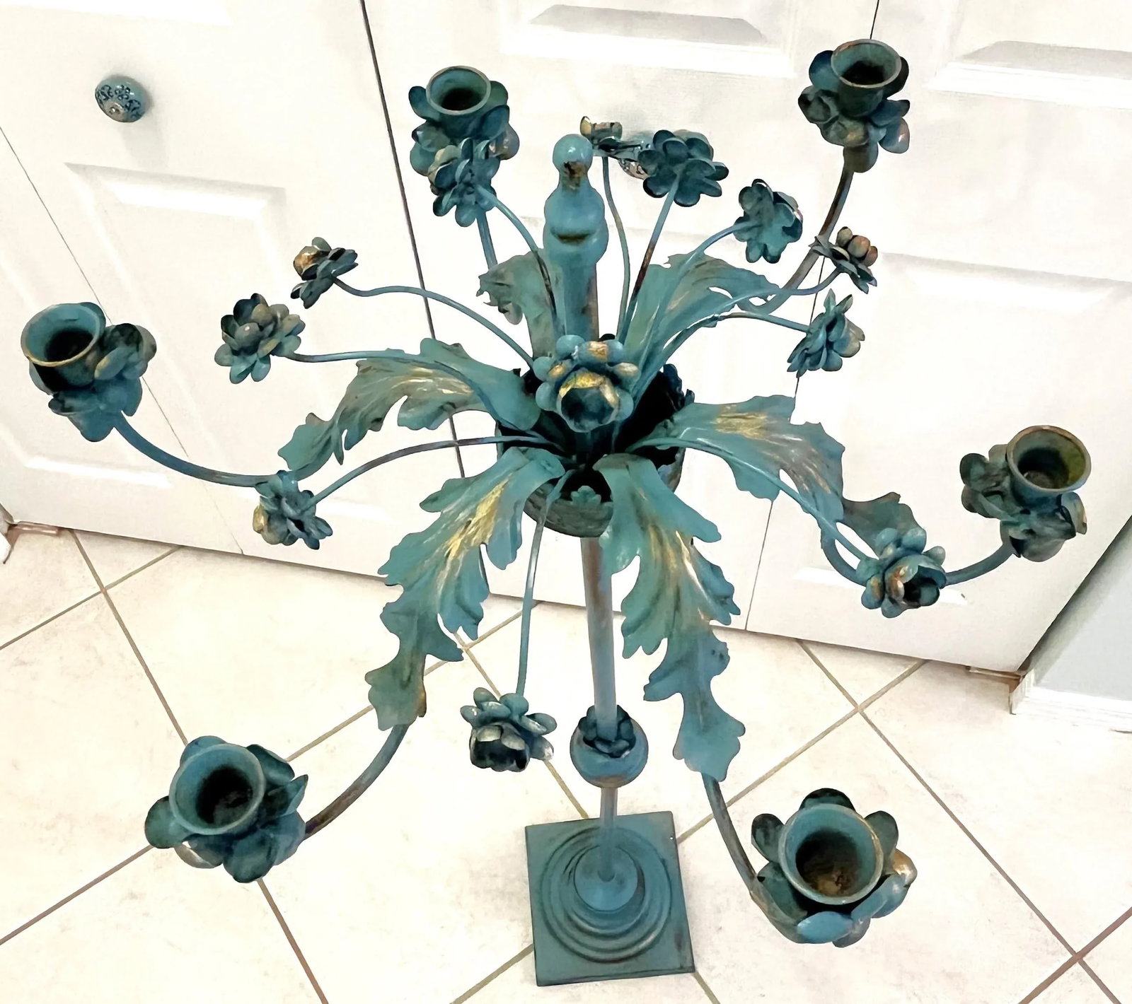 Mid Century Painted Tole 6-Candle Floor Candelabra - 4