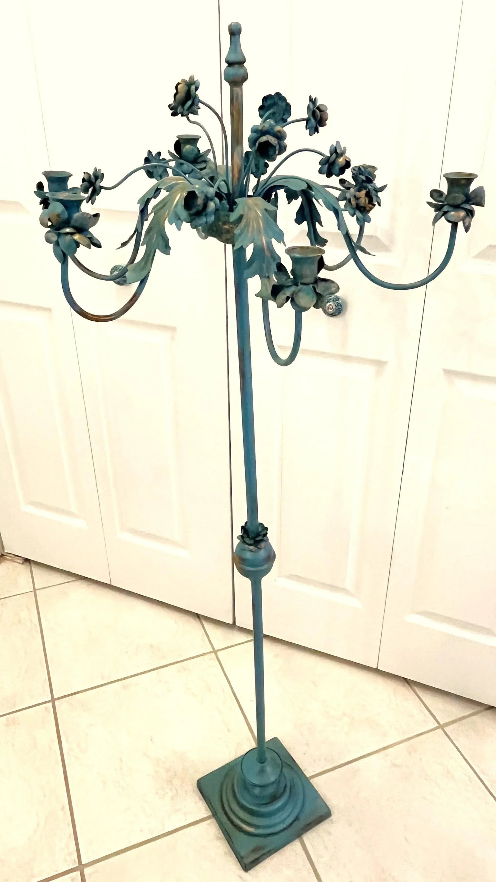 Mid Century Painted Tole 6-Candle Floor Candelabra - 7