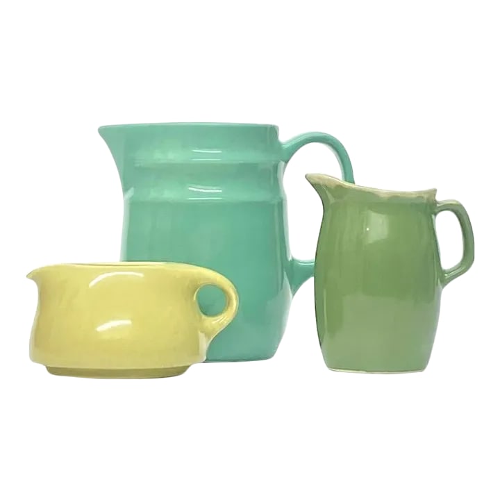 Mid 20th Century Eclectic Mixed Greens Ceramic Pitcher Curation - Group of 3 (1 of 10)