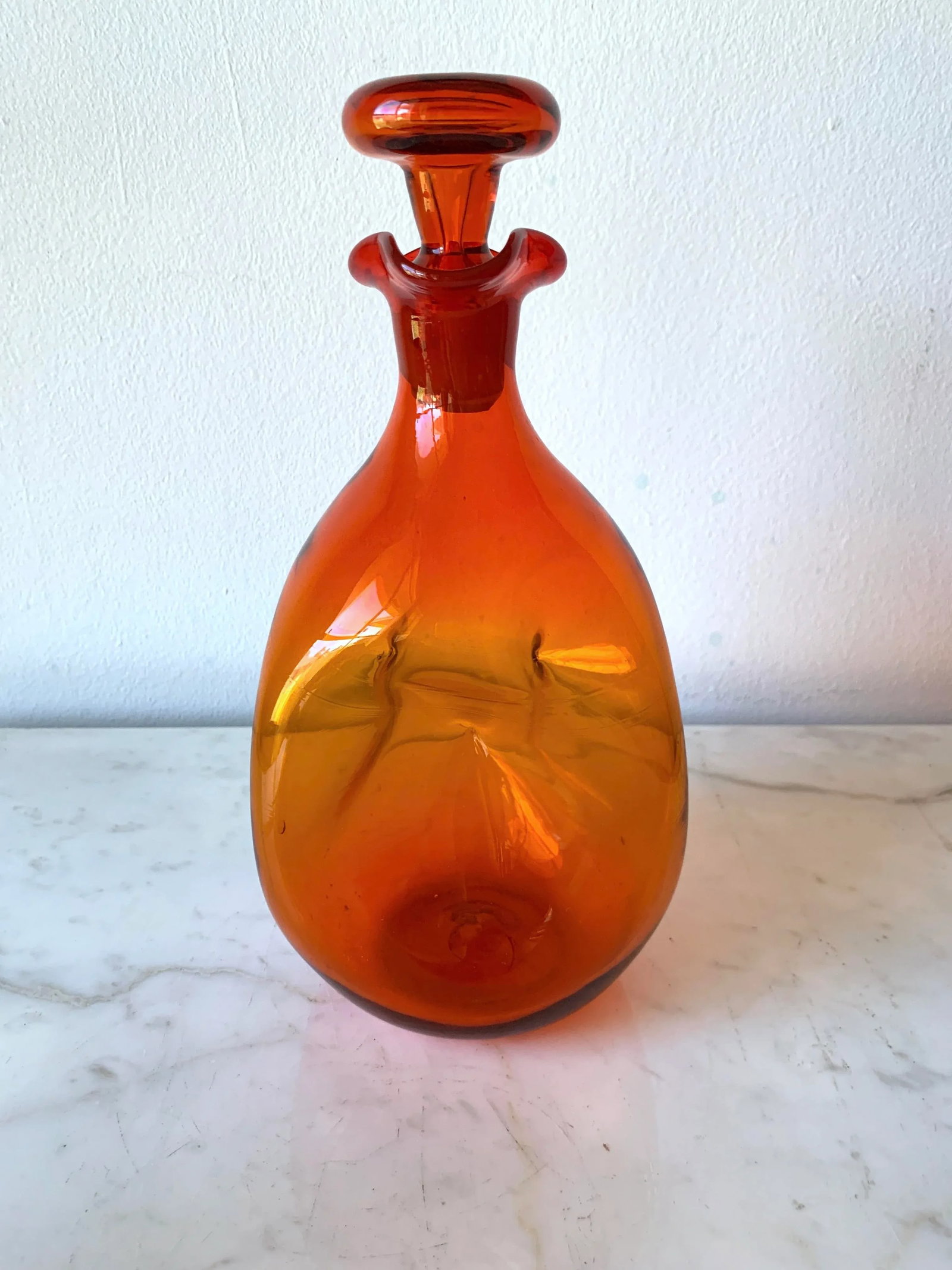 Mid Century Modern Blenko Tangerine Art Glass Decanter, by Winslow Anderson Model #49. - 2