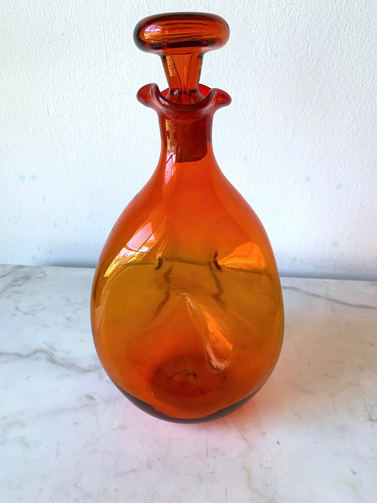 Mid Century Modern Blenko Tangerine Art Glass Decanter, by Winslow Anderson Model #49. - 3