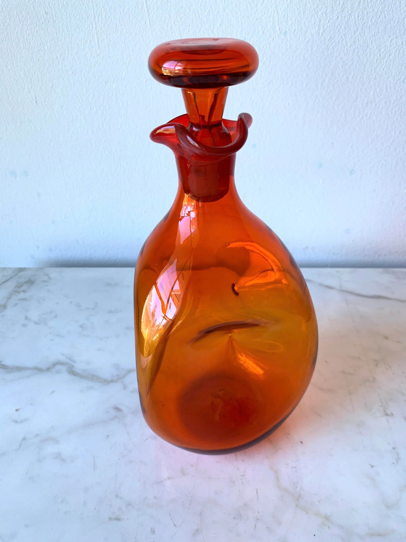 Mid Century Modern Blenko Tangerine Art Glass Decanter, by Winslow Anderson Model #49. - 4