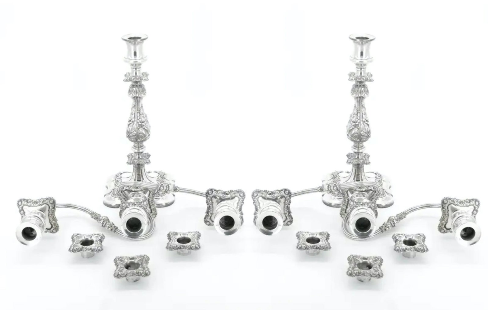 Large Pair Antique Edwardian Silver Plate Three-Light Candelabra - 2