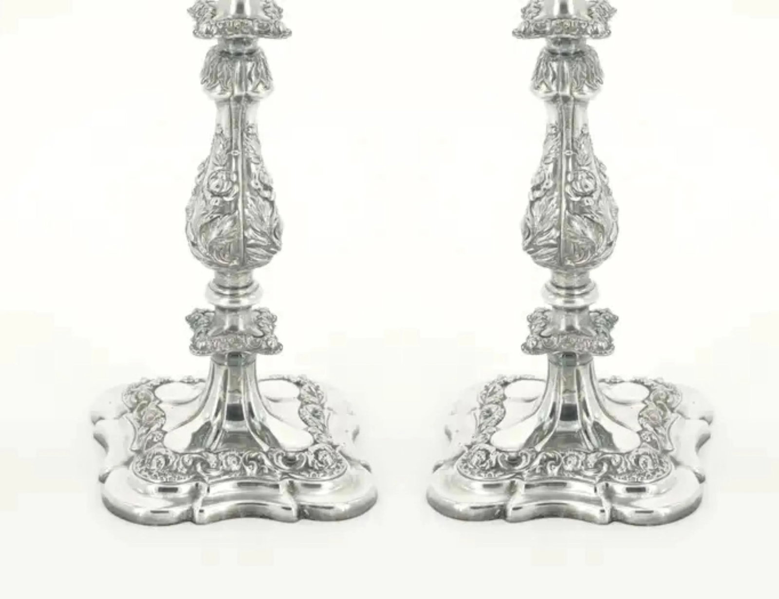 Large Pair Antique Edwardian Silver Plate Three-Light Candelabra - 5
