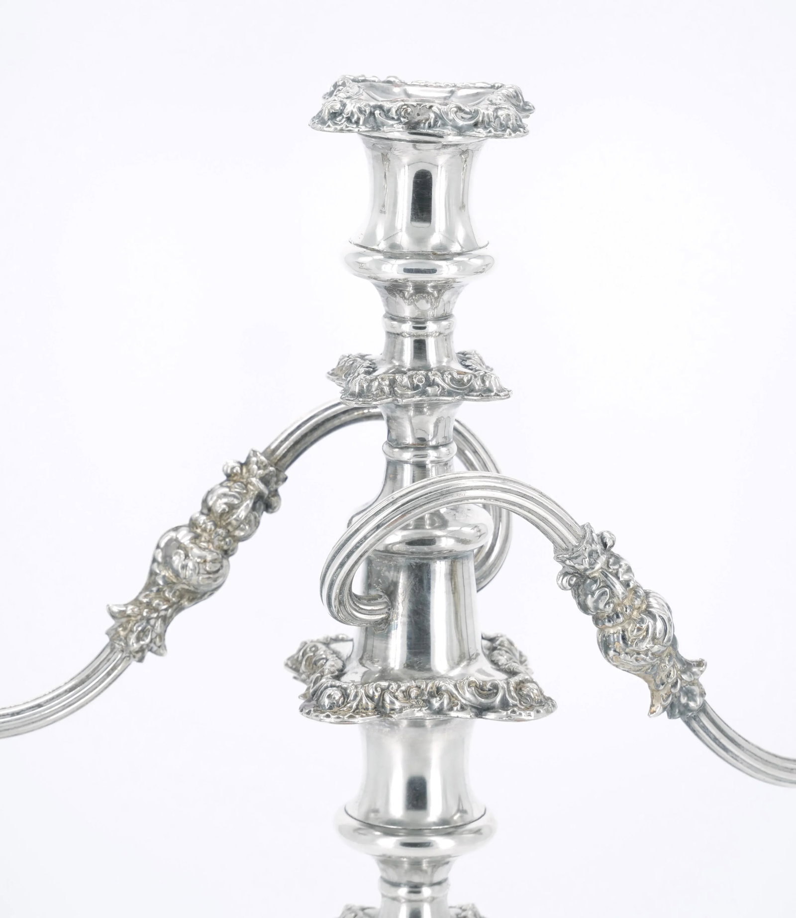 Large Pair Antique Edwardian Silver Plate Three-Light Candelabra - 7