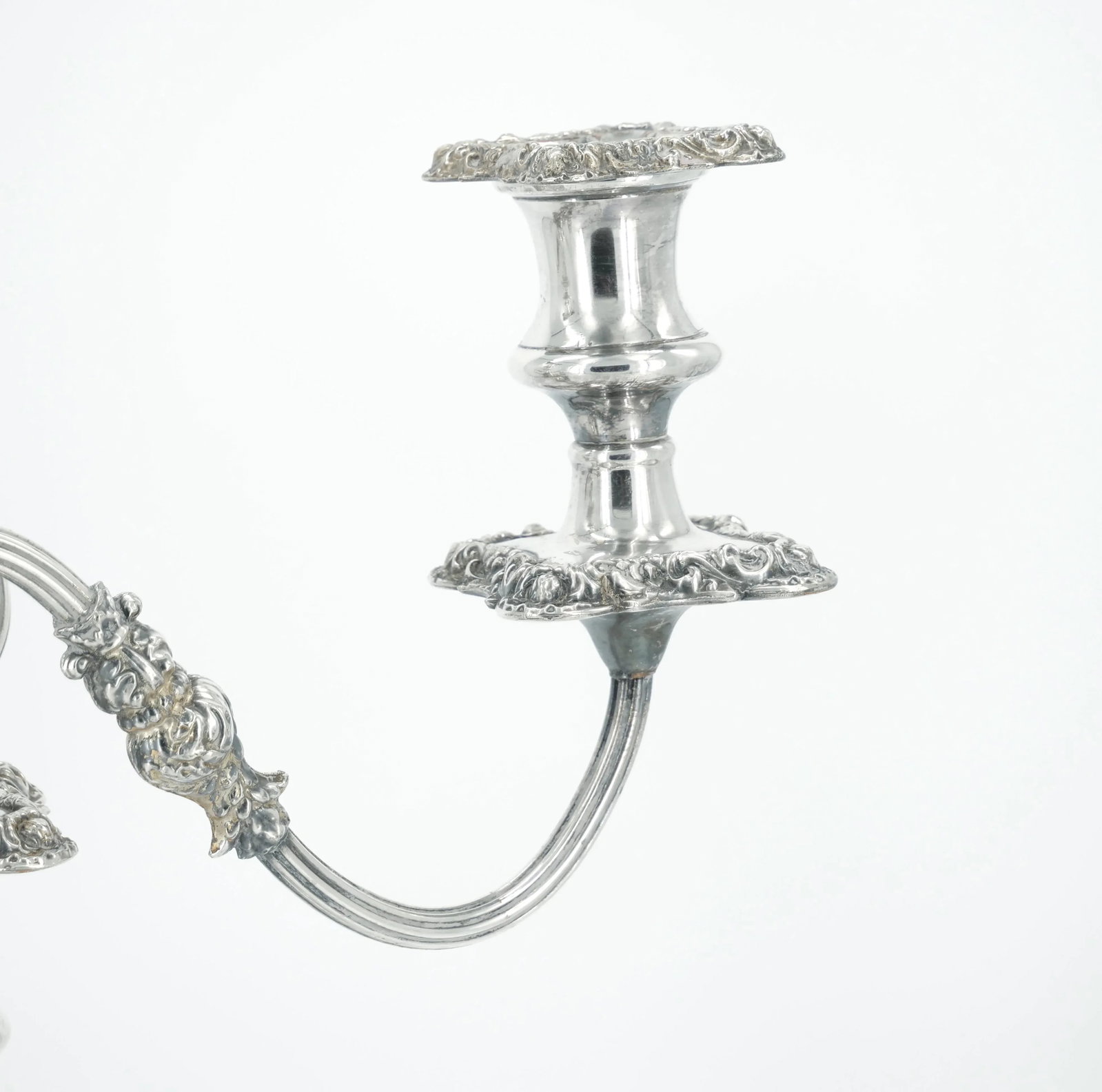 Large Pair Antique Edwardian Silver Plate Three-Light Candelabra - 9