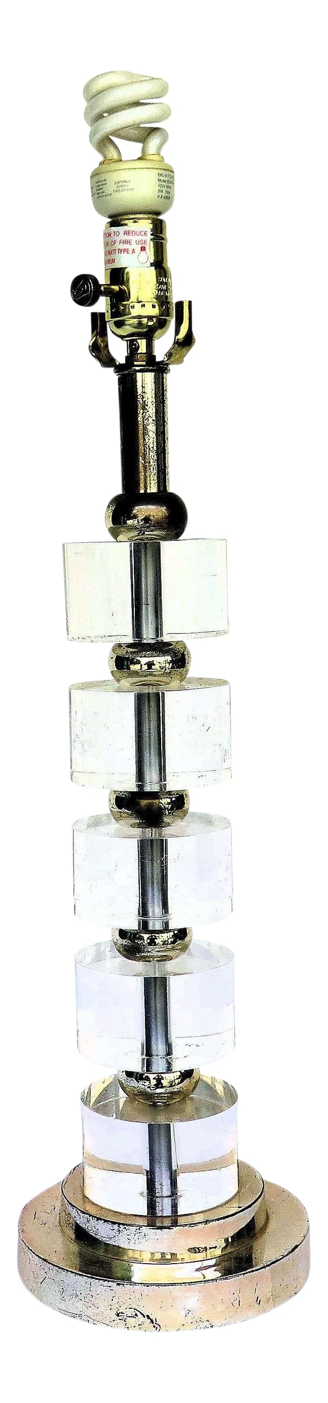 1970s Contemporary Lucite & Chrome Table Lamp: Here is a 1970's stylish single heavy Lucite and chrome lamp.I picked it up at a sidewalk sale at high end Liz's Hardware on La Brea and 6th one of the several designer rows in Los Angeles.