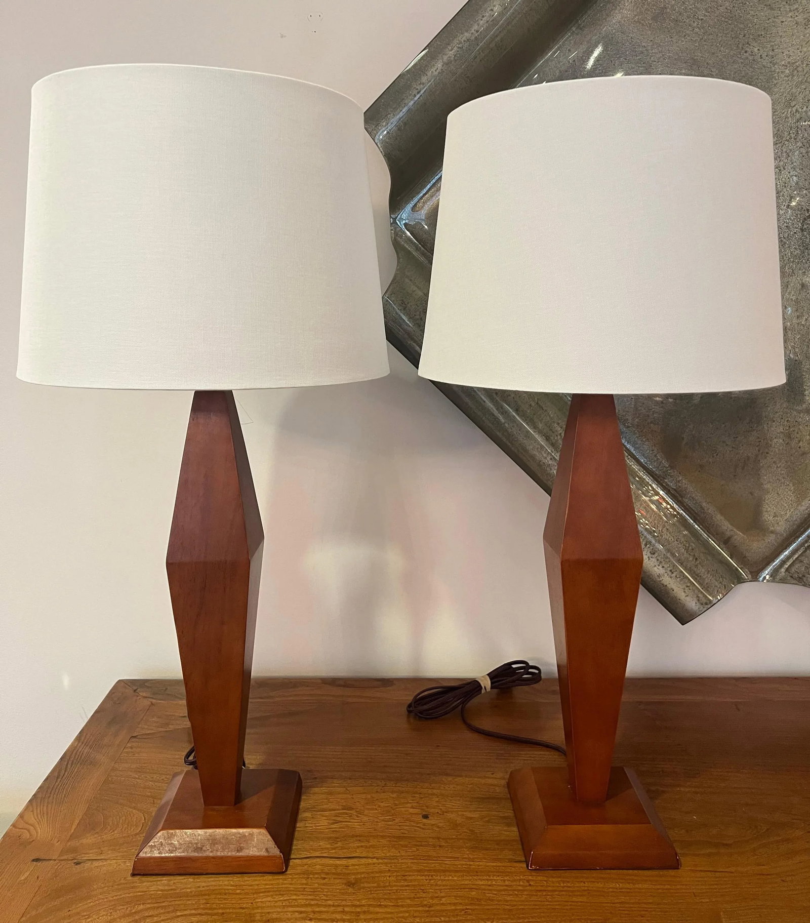 American Art Deco 1940s Wood Table Lamps - A Pair - 4