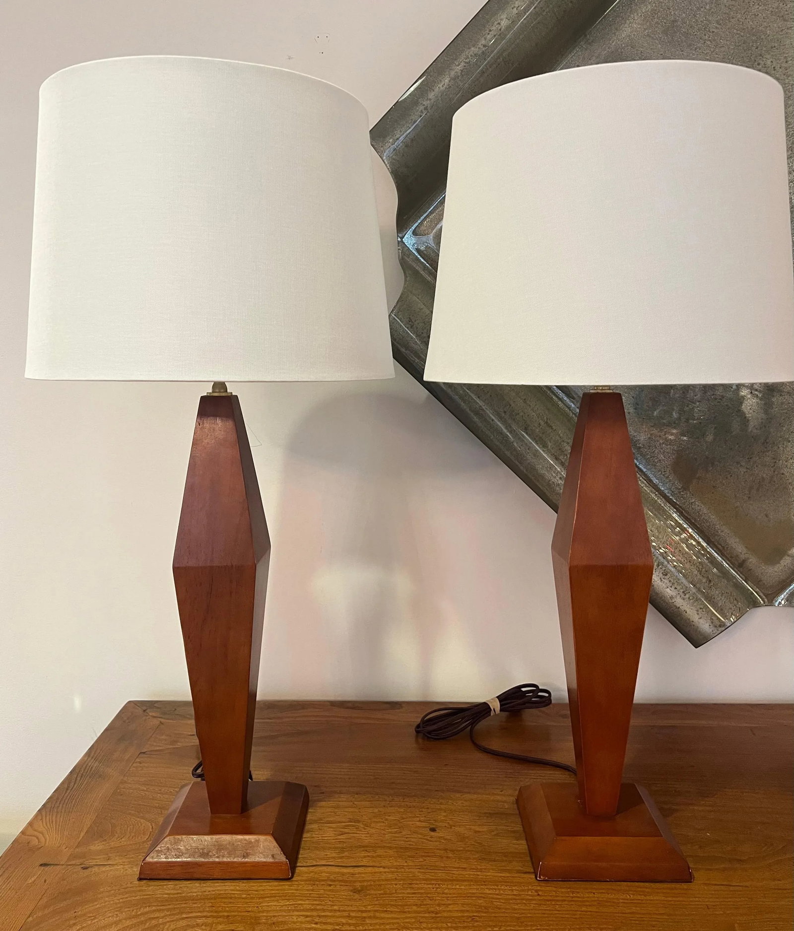American Art Deco 1940s Wood Table Lamps - A Pair - 9