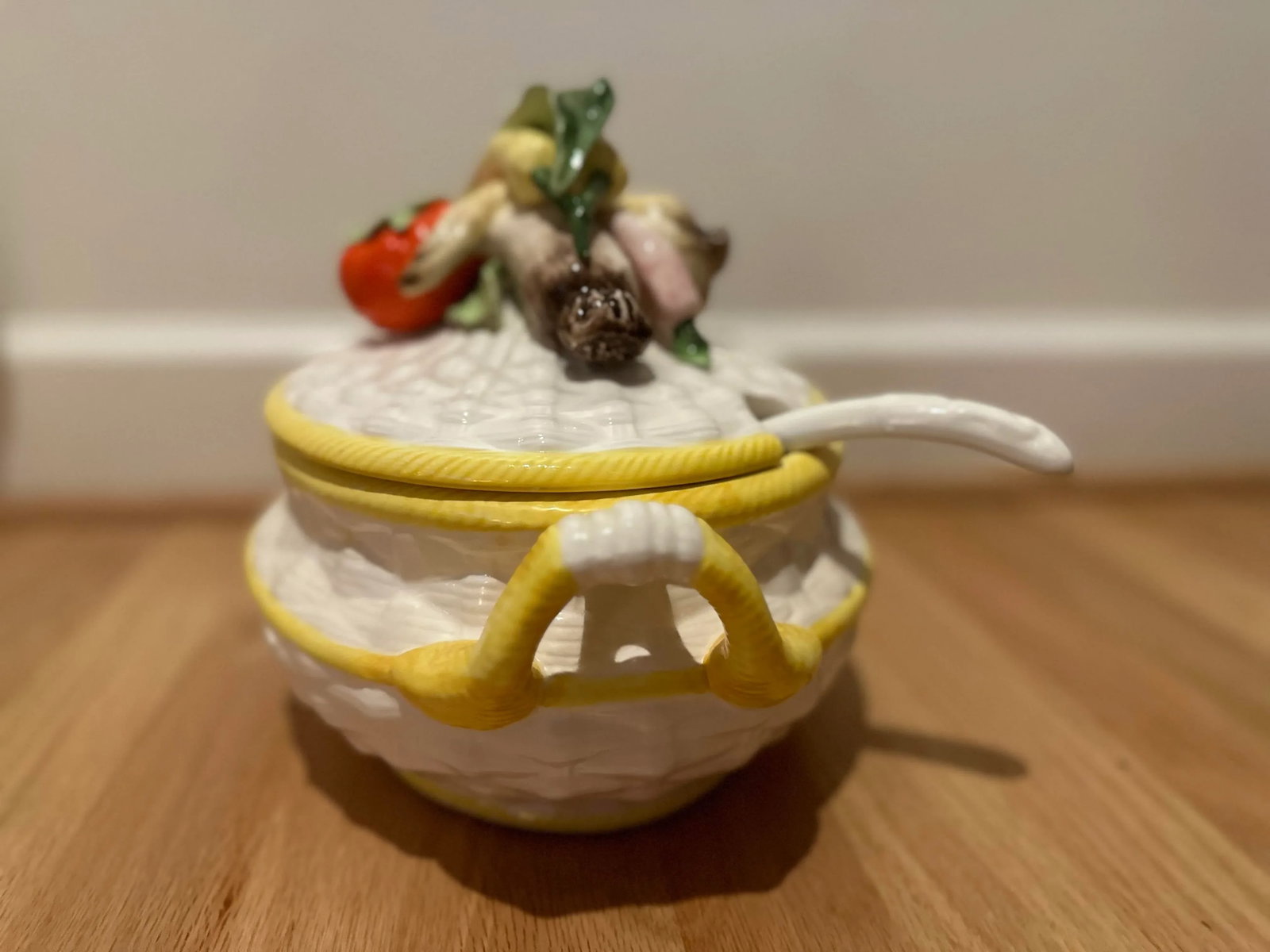 Antique Majolica Ceramic Soup Tureen With Vegetables - Comes With Lid and Spoon - 2