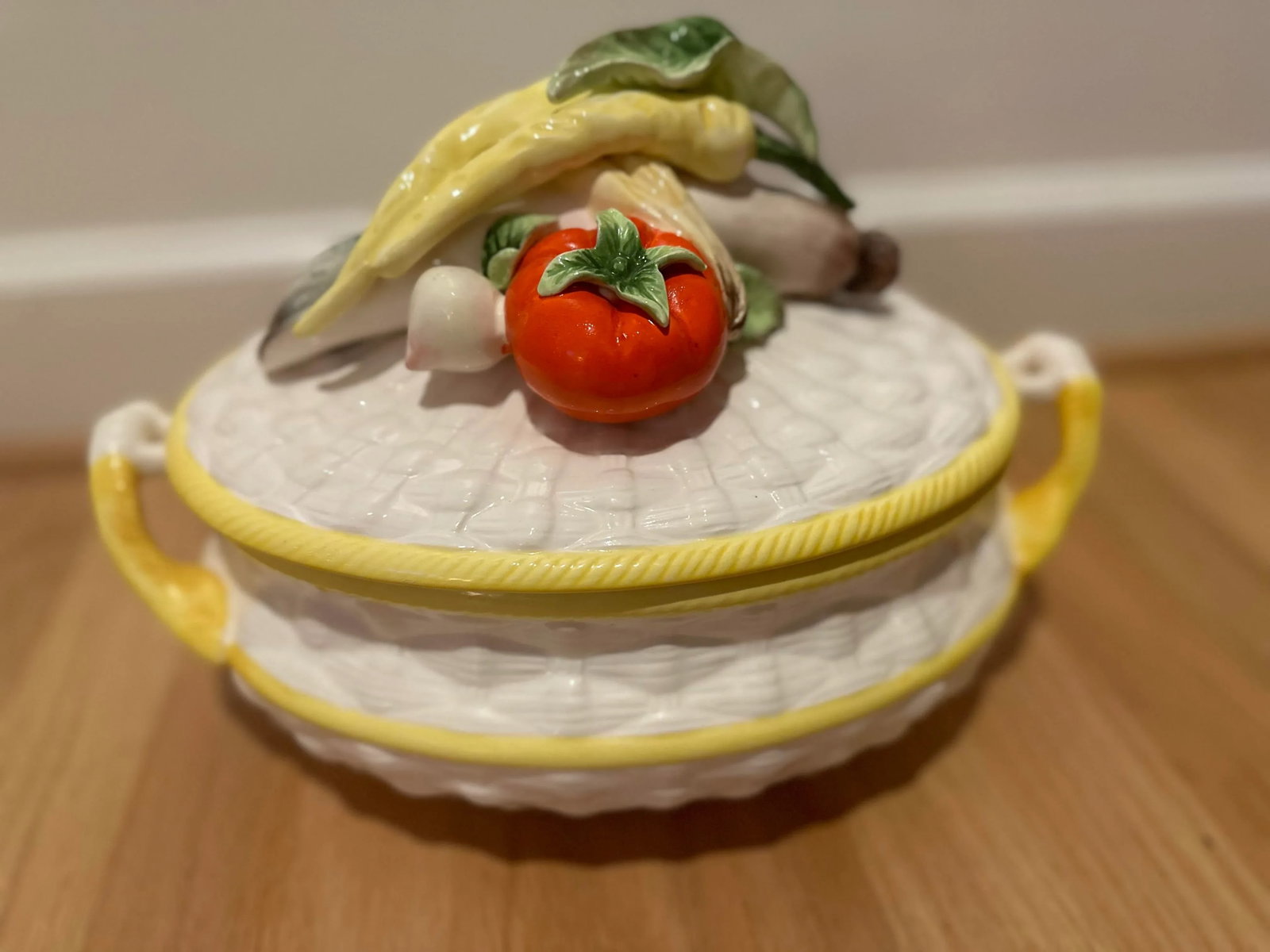 Antique Majolica Ceramic Soup Tureen With Vegetables - Comes With Lid and Spoon - 3