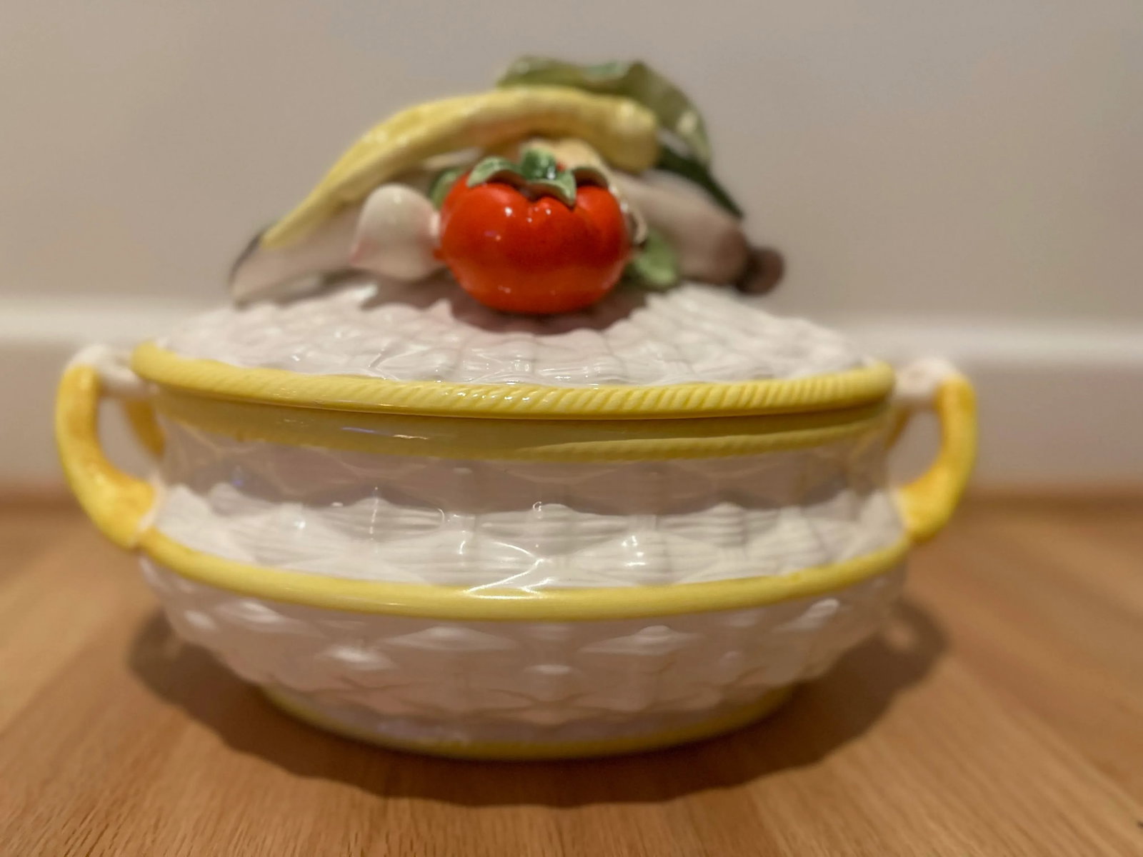 Antique Majolica Ceramic Soup Tureen With Vegetables - Comes With Lid and Spoon - 4