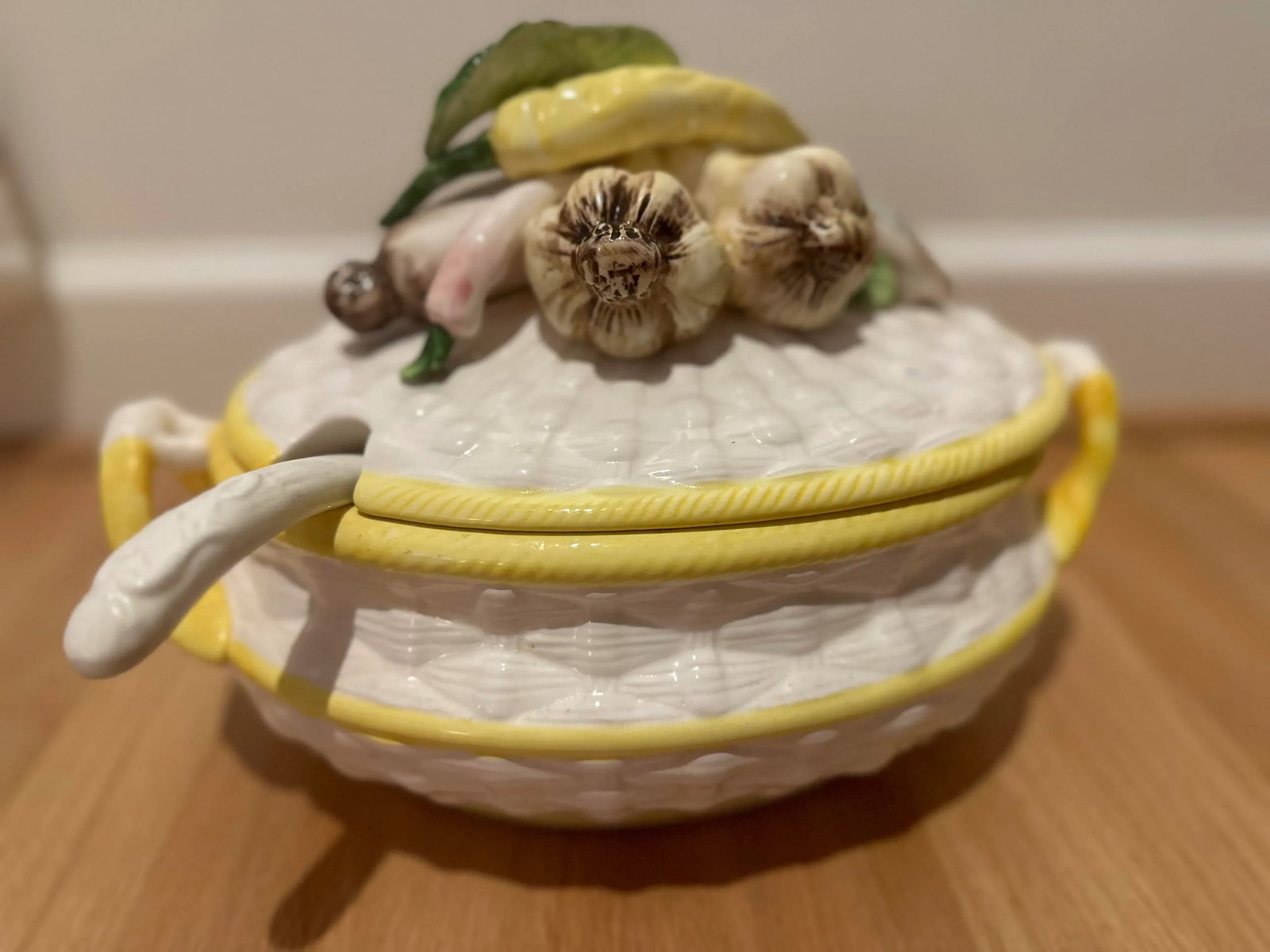 Antique Majolica Ceramic Soup Tureen With Vegetables - Comes With Lid and Spoon - 5