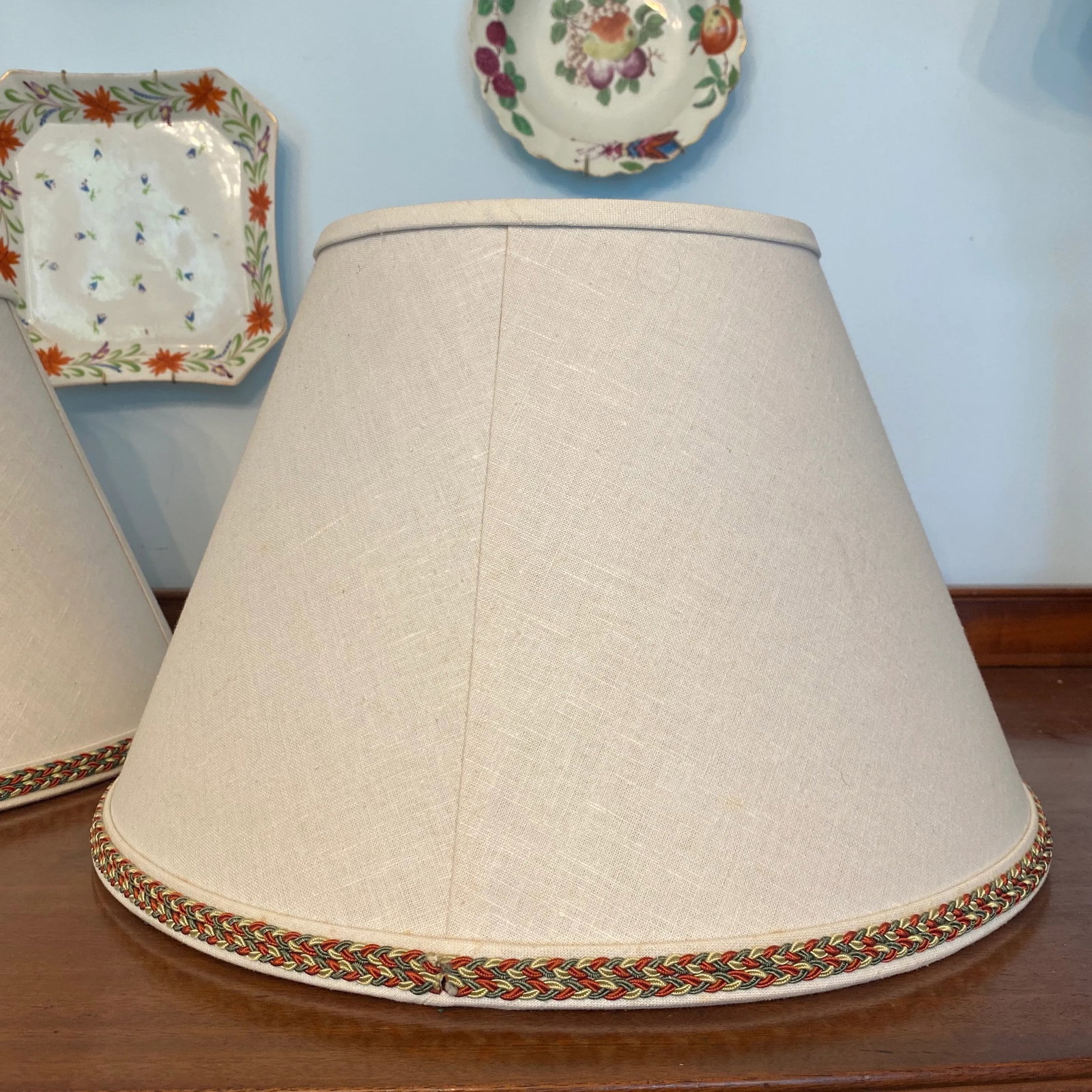 Late 20th Century Off White Linen Lampshades a Pair - 6