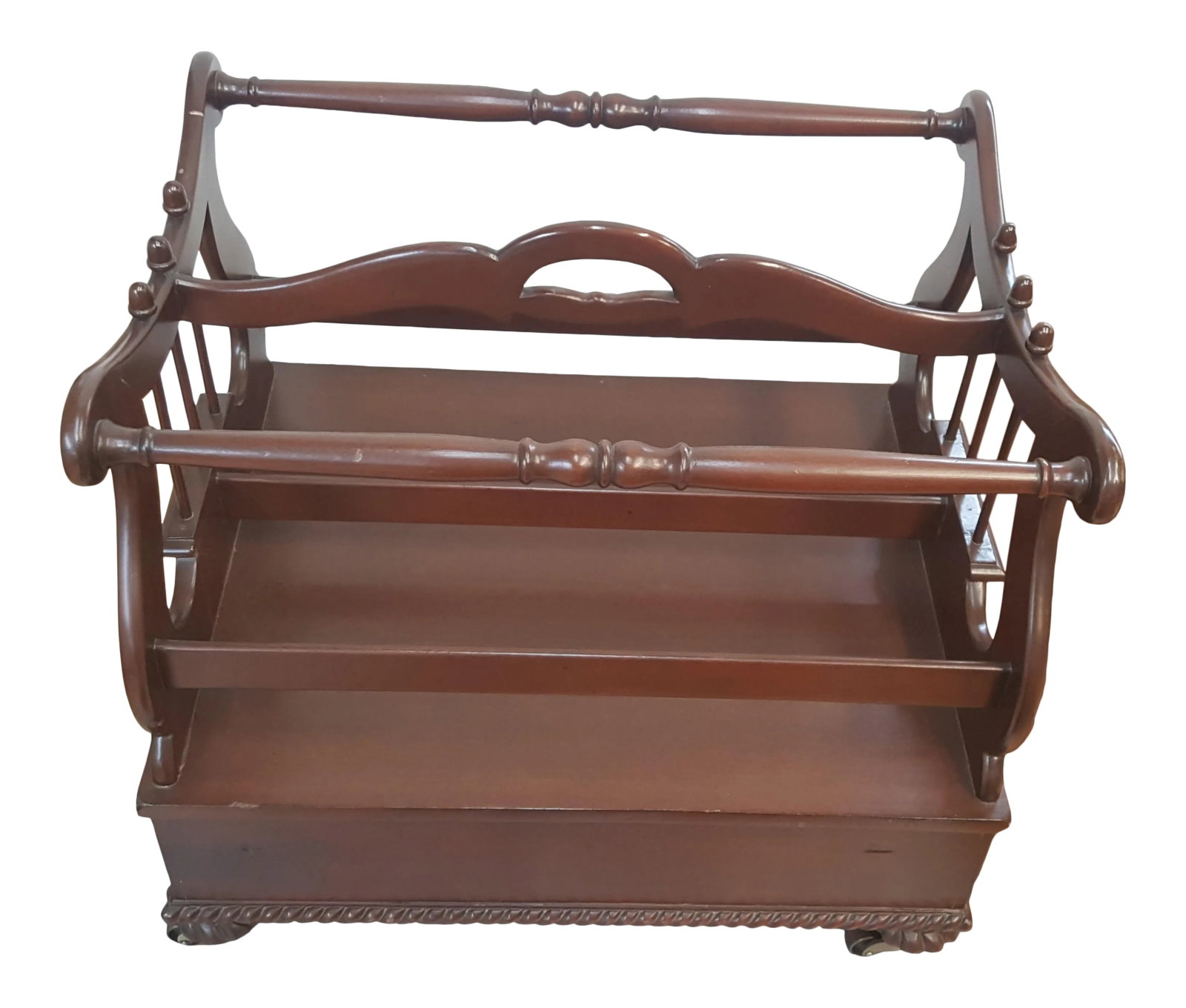 Hickory Chair Mt Vernon Canterbury Magazine Rack: Very lovely floor sample piece we have had in our showroom for a while. Has a musical flavor to it. Some imperfections due to being in showroom. Has one drawer, and plenty of space. Original retail pr